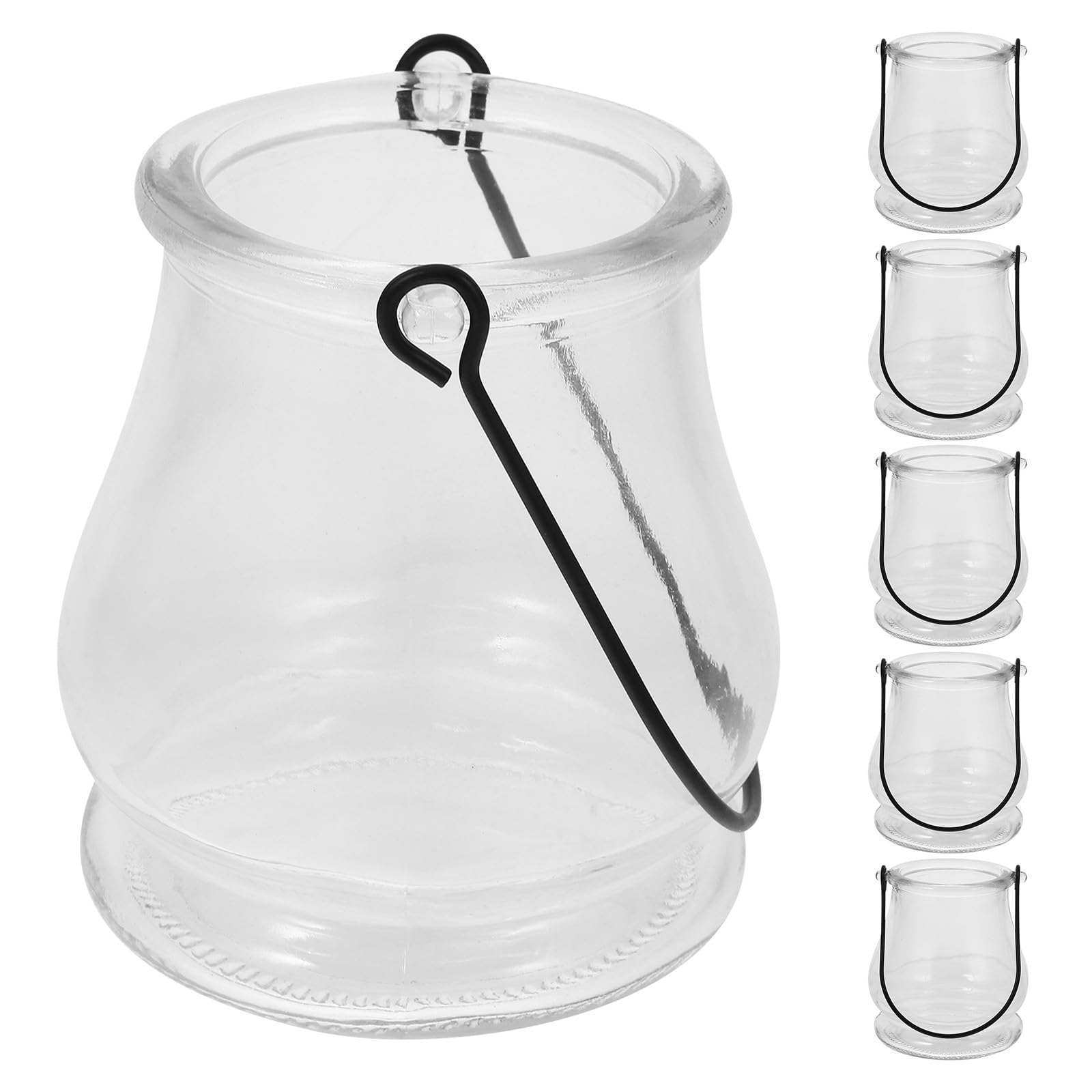 Portacandele in Vetro con Manico, 6 Pezzi, Design Nordico Minimalista