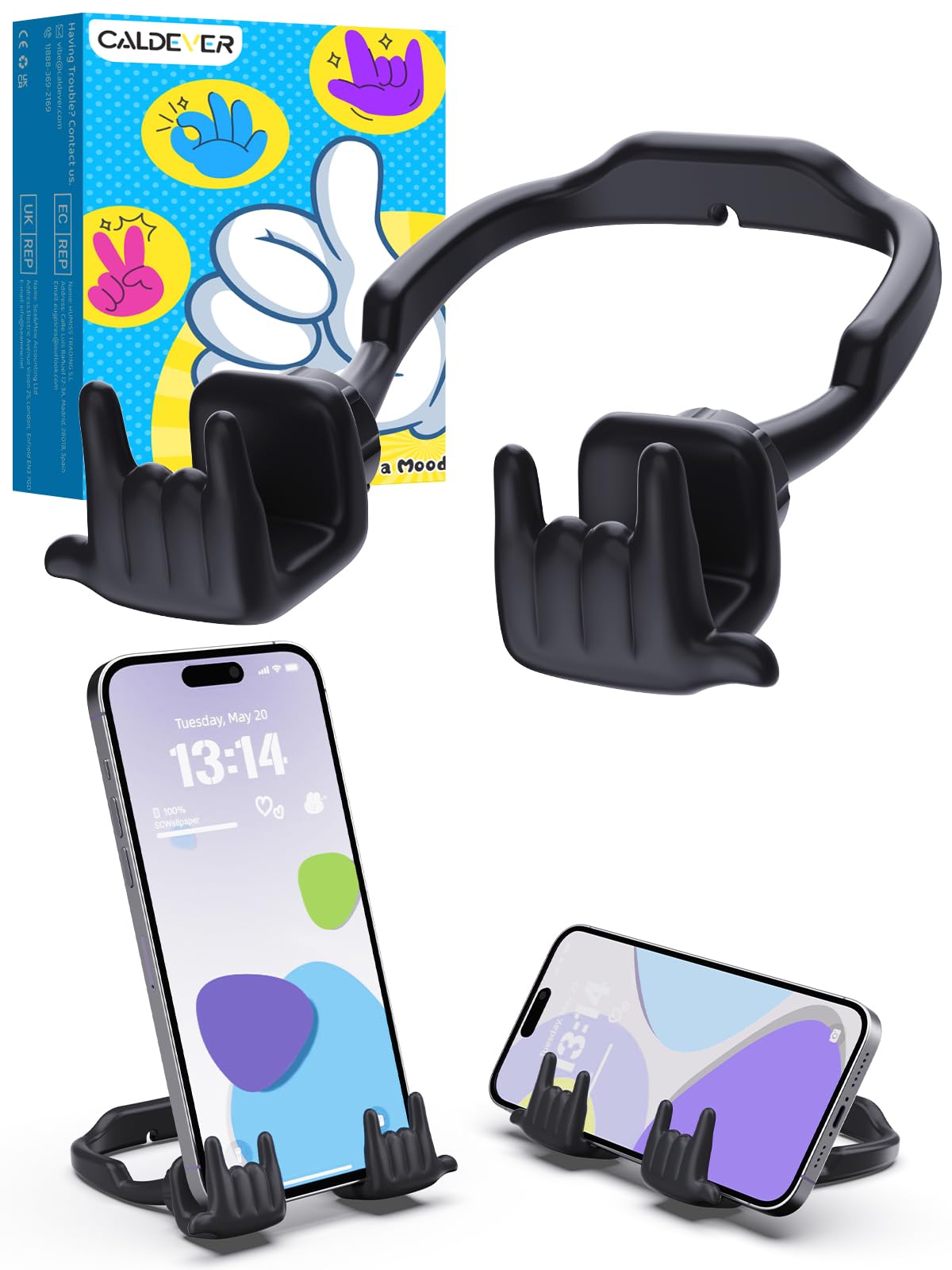 Stocking Stuffers for Teen Boys Girls Gifts Cell Phone Stand Upgrade Adjustable Rock on Lazy Phone Stand for Desk Cool Funny Gadget Gifts for Christmas Adult Men Women Wife 1Pack Black