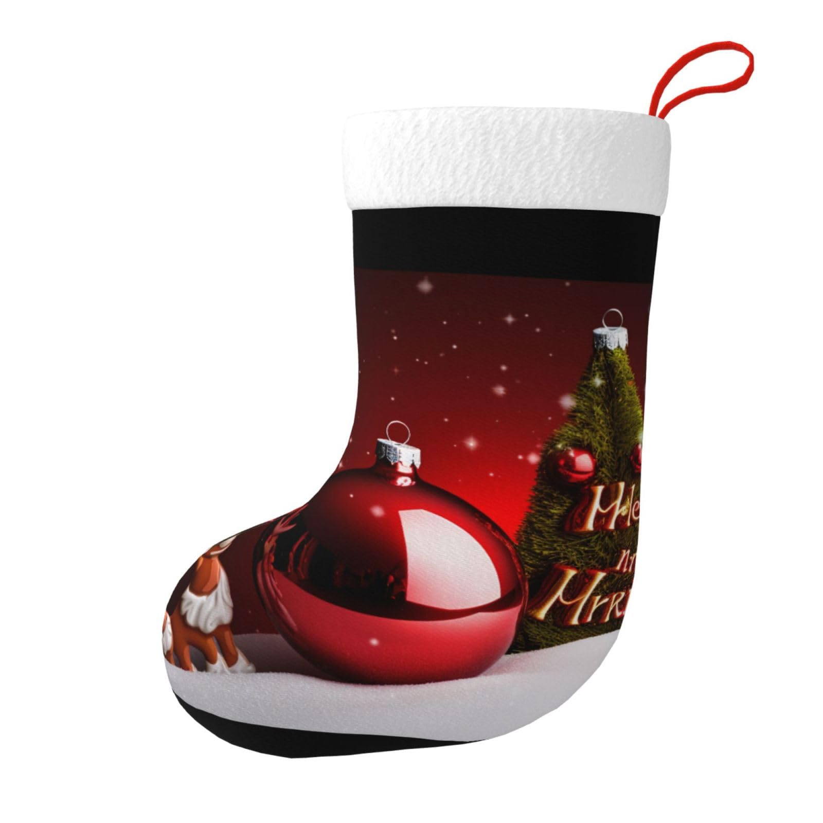 Merry Christmas Art Print Christmas Stocking, 28x45cm Holiday Hanging Stockings for Fireplace, Tree Decorations, Gift Giving, and Party Festive Decor