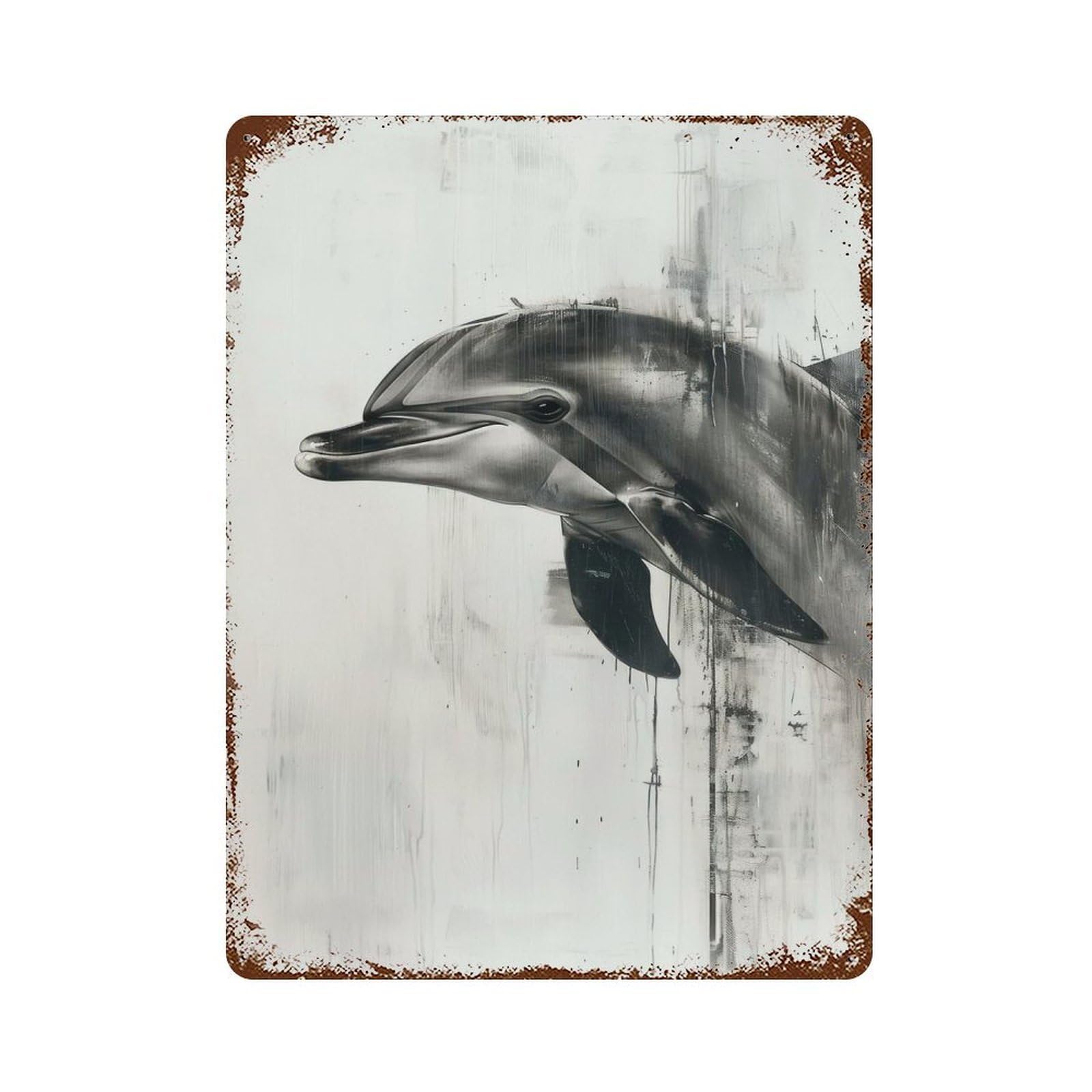 Rust Effect Dolphin Painting Vintage Rust Metal Sign 15.7"x11.8", Classic Wall Plaque for Shed, Workshop And Garage Wall Decor