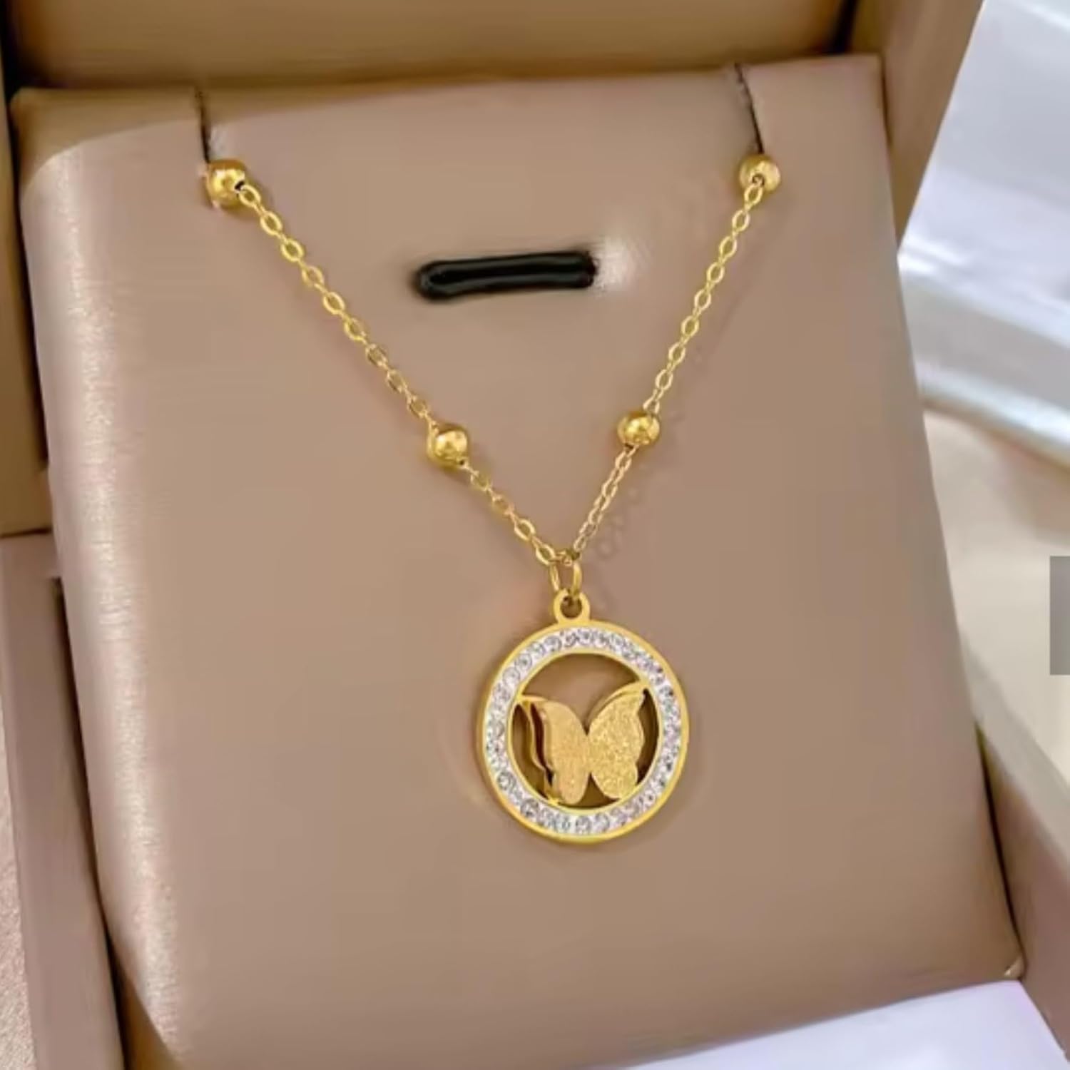 Gold Plated Stainless Steel Butterfly Pendant Necklace for Women – Anti-Tarnish Beaded Chain Fashion Jewelry Gift - Image 4