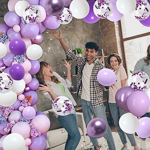 Image of RUBFAC Purple Balloons, Lavender Purple Metallic and Confetti Party Balloons 65pcs 12 Inch for Mother's Day, Baby Shower, Girls Birthday, Wedding, Anniversary Party Decorations