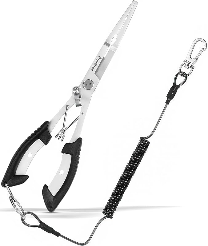 Alicates de punta de aguja para pesca, alicates de pesca para quitar anzuelos | Kit de alicates de pesca de acero inoxidable con cordón, multiherramienta de pesca para agua salada