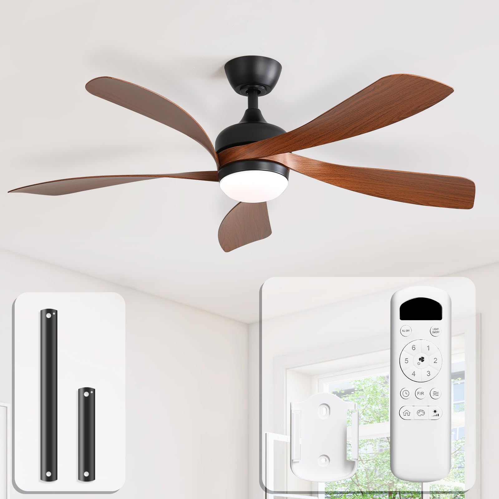 Sofucor Deckenventilator mit Beleuchtung und Fernbedienung, DC, 132 cm, 5 Flügel, Timer, 3 Farbtemperaturen, 6 Geschwindigkeiten, Sommer Winterbetrieb