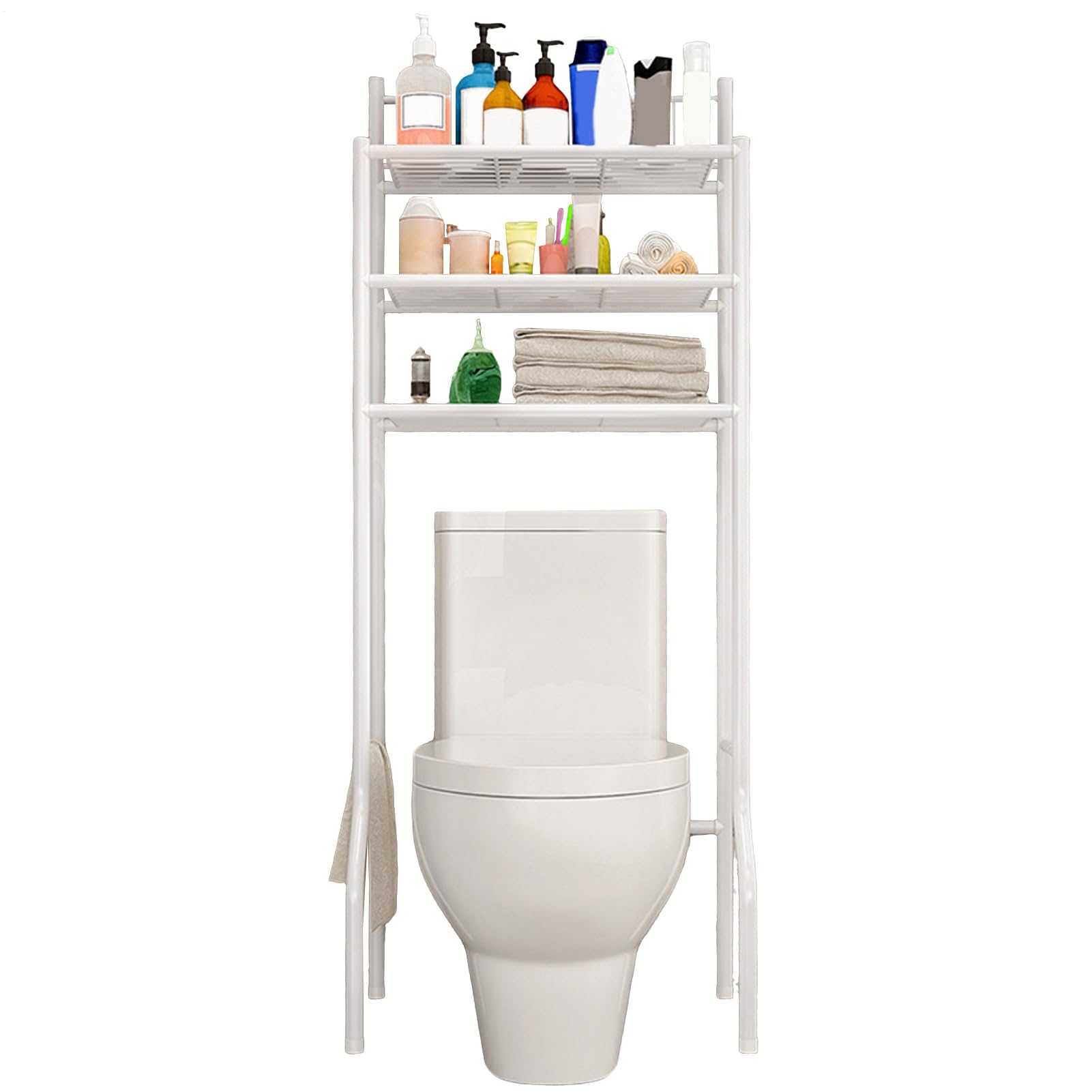Almacenamiento sobre el inodoro: estante de metal de 3 niveles que ahorra espacio, estante organizador multifuncional para espacios pequeños, ideal para champú, toallas y albornoz en el hogar