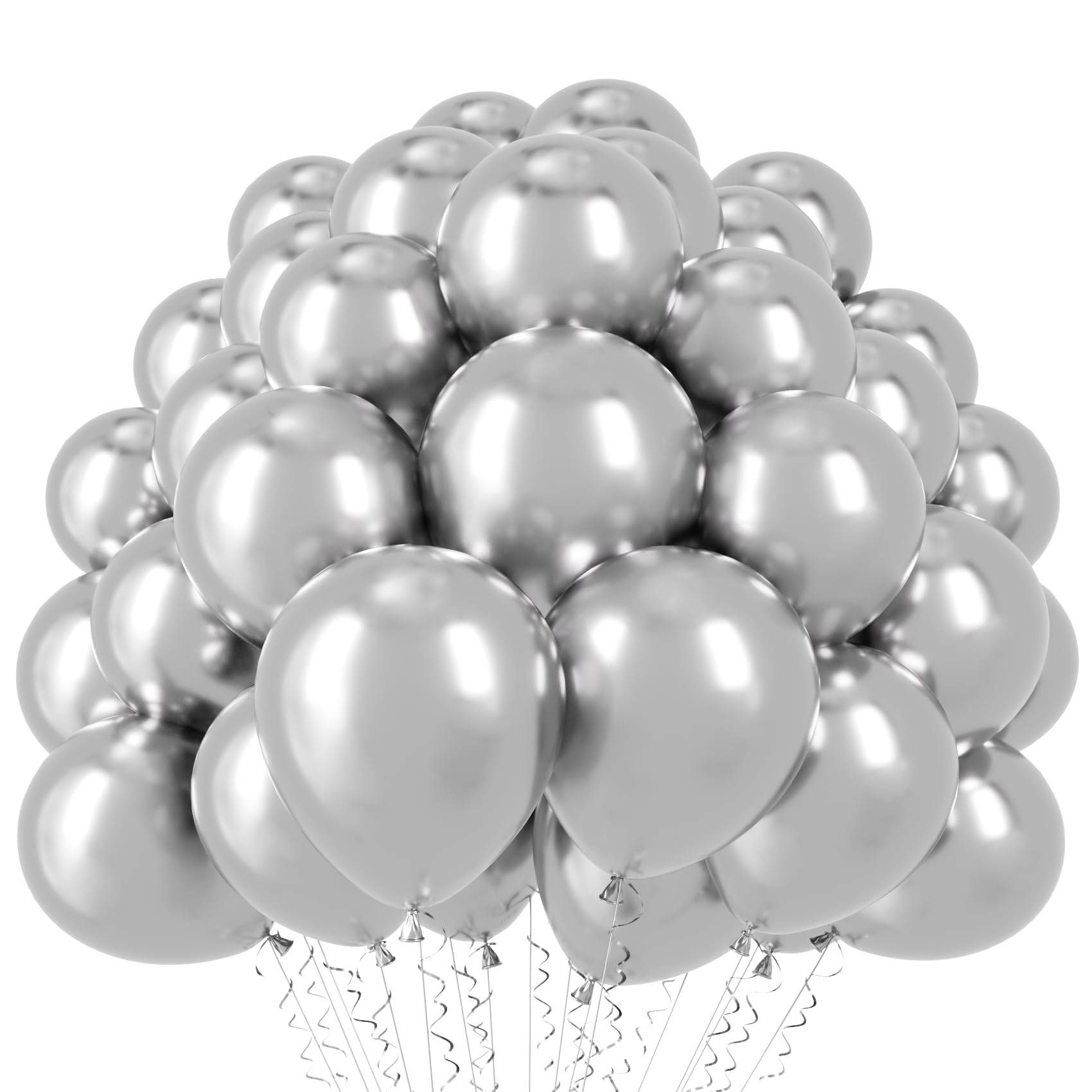 Voircoloria 110pcs Metallic Silver Chrome Latex Party Balloons, 12inch