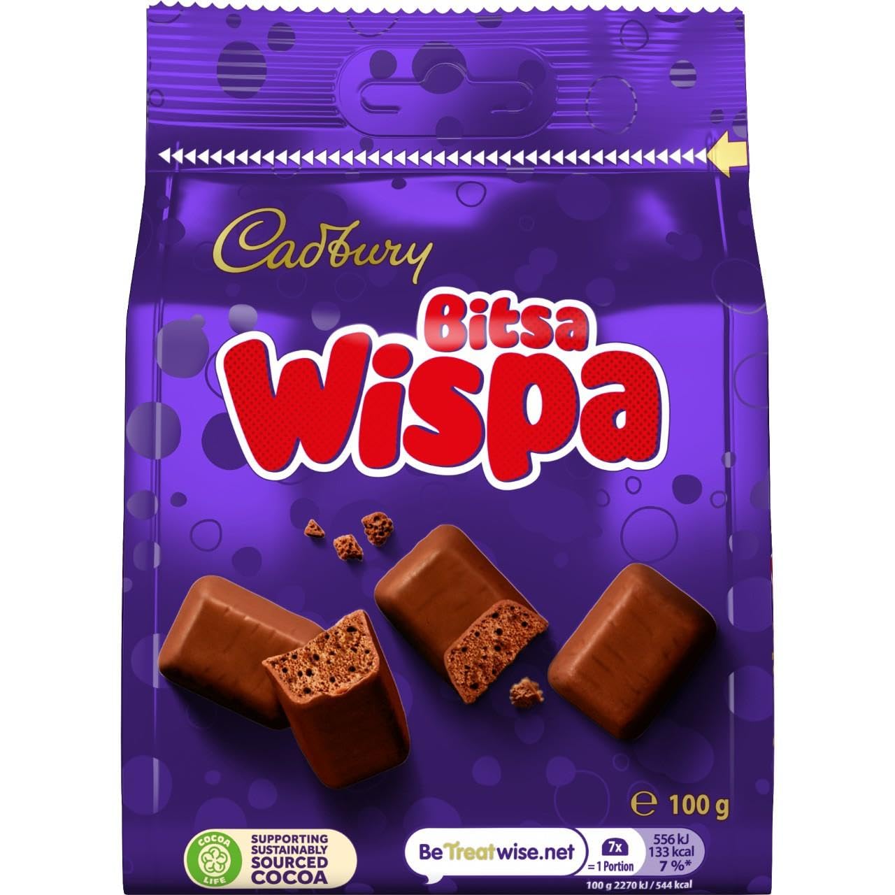 Cadbury Milk Chocolate Wispa Bitsa, Sharing Bag, Bite Size Treats, 100 g (Pack of 4) — view 2
