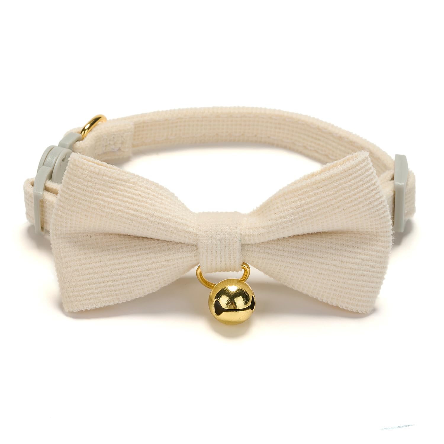 Katzenhalsbänder aus weichem Cord mit Fliege und Glöckchen, verstellbar, Baumwolle, Kitty-Fliege, Halsband für weibliche und männliche Katzen, 2 Stück (Weiß und Grasgrün)