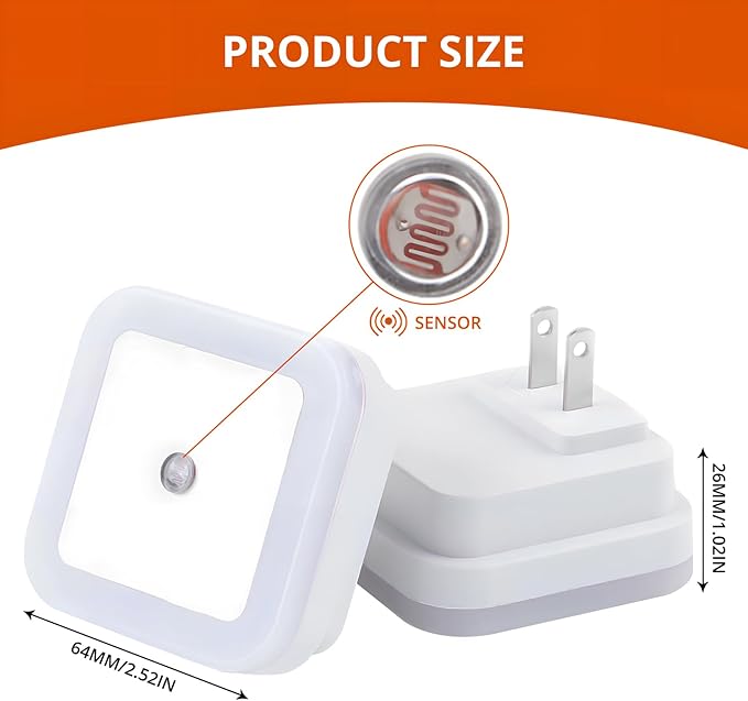 JRQLOV 6Pcs Square LED Night Light Intelligent Sensor Control Induction Energy-Saving Bedside Socket Lamp Room Hallway Toilet Wall Home Lighting photo 6