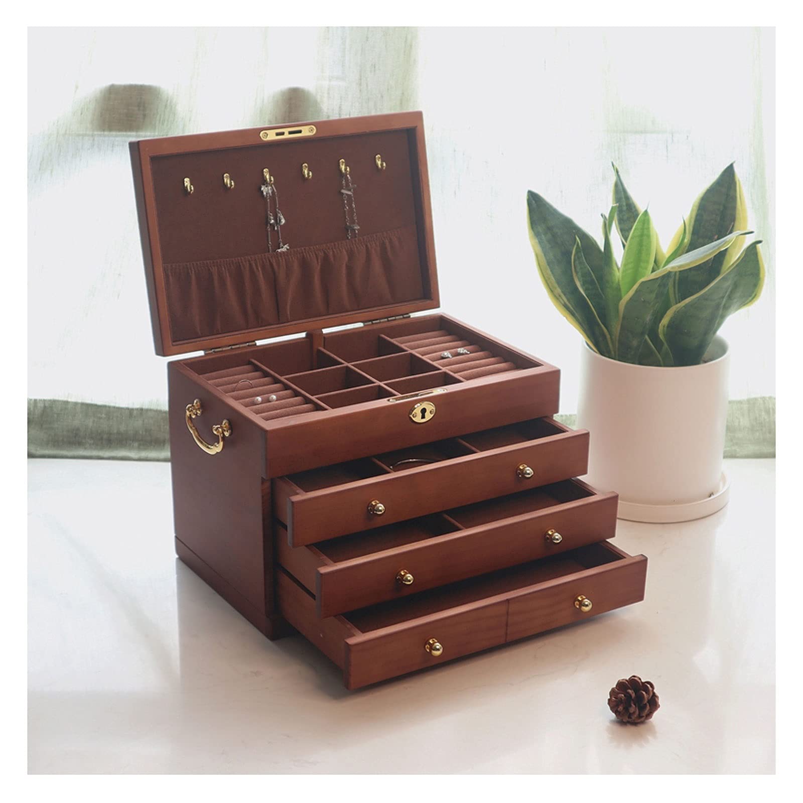 TIANQIHAO Jewelry Box Jewelry Box 4 Drawers Storage Box Organizer Container With Lock Velvet For Rings Necklaces Earrings Bracelets Jewelry Display Storage Case