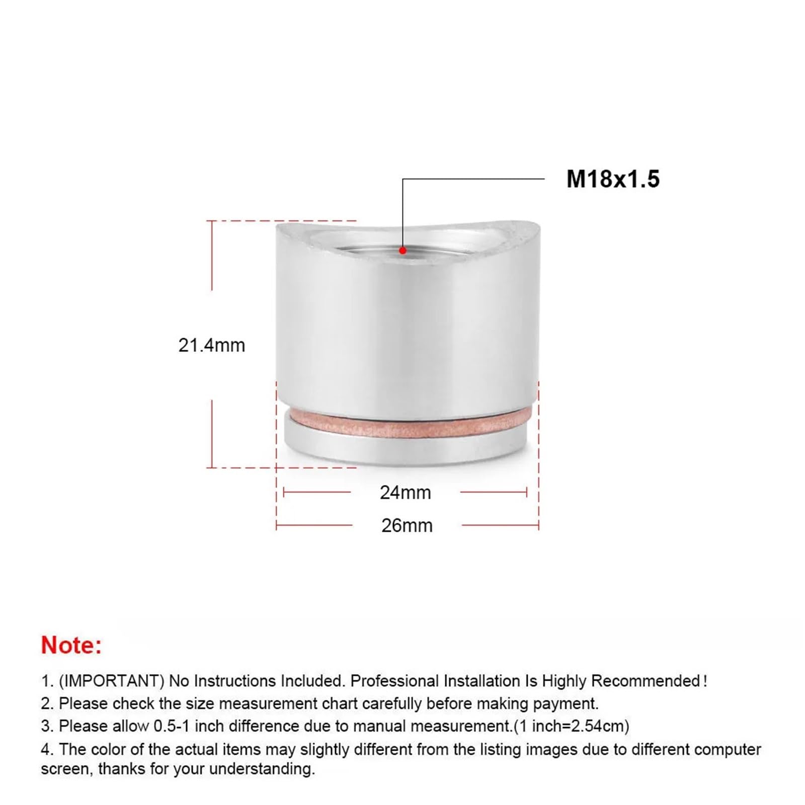 O2-Sensorstopfen, Edelstahl, Sauerstoff-Montagestopfen und Stopfen, Adapter, M18 x 1,5 Gewinde, Auspuff Abgastemperatursensor(Flat Style)