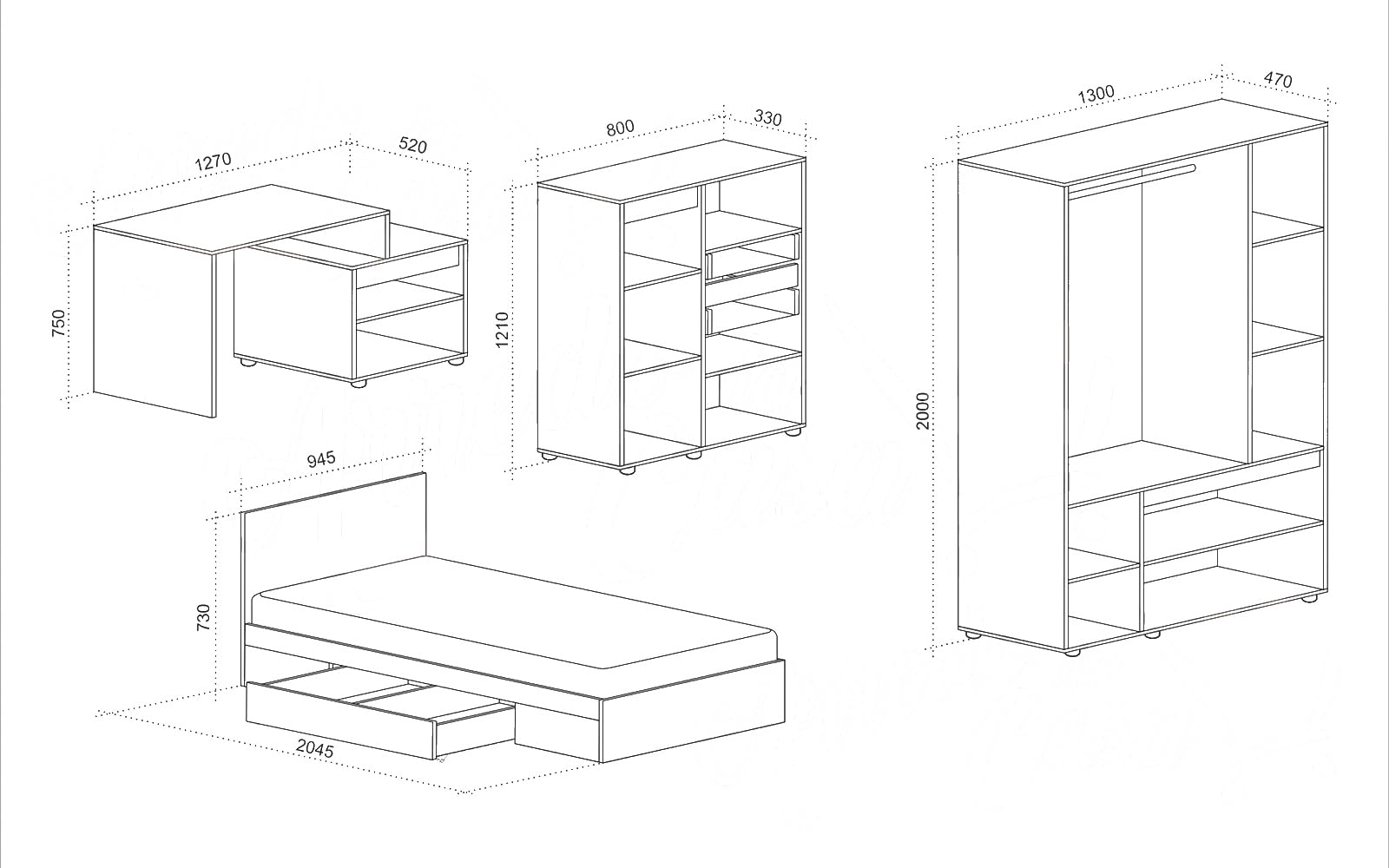 ARREDO DA CASA Cameretta Completa Moderna con Letto con Cassetti 90x200 cm, Mobiletto, Armadio, Scrivania con Box, Ante Soft-close, Grafite, Rovere Chiaro e Beige CCU21 (Solo cameretta)