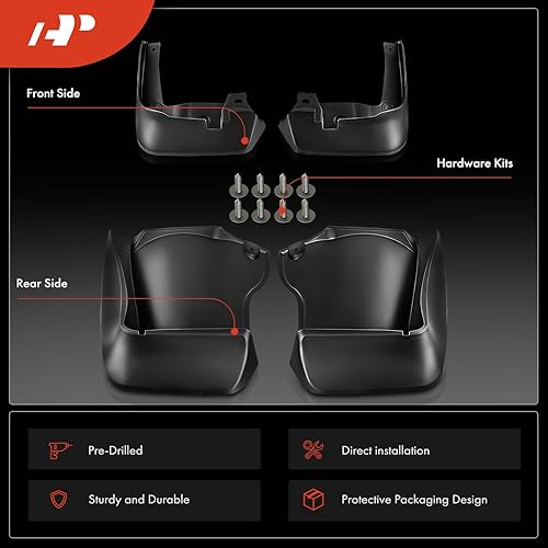 Miniatura 3 de A-Premium Juego de 4 solapas de barro para salpicaduras, guardabarros con accesorios de hardware compatibles con Honda Accord, 2008-2012, solo