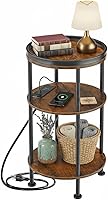 Vista 10 de Mesa auxiliar redonda pequeña con estación de carga para espacios pequeños, mesa decorativa de 3 niveles con puertos USB y tomas de corriente, mesa