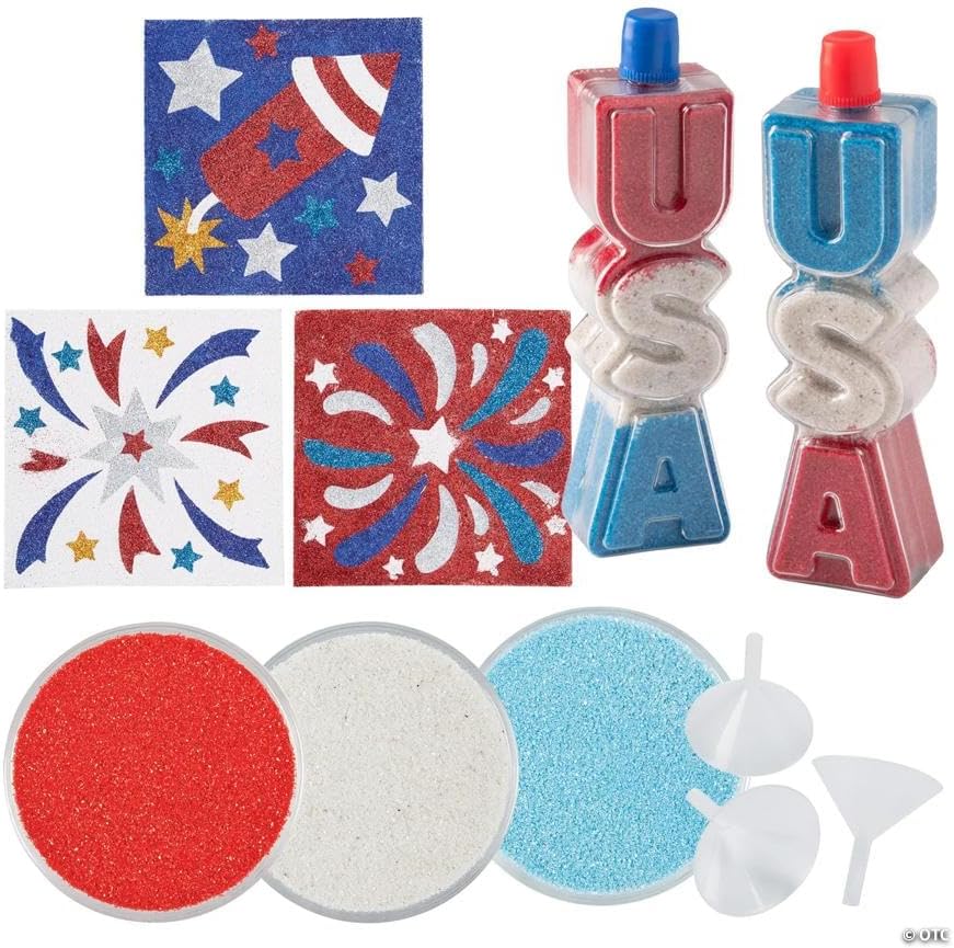 Fun Express Patriotic Sand Art Craft Kit Assortment – Makes 24
