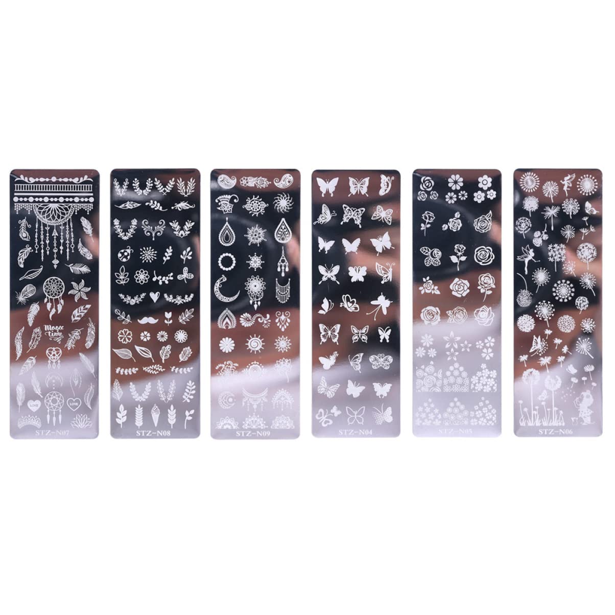 3 Set Piaste Per Stamping Unghie Acciaio Inossidabile Con Floreali E Farfalle Decorazione Nail Art E Creativa Per 6 Pezzi*3