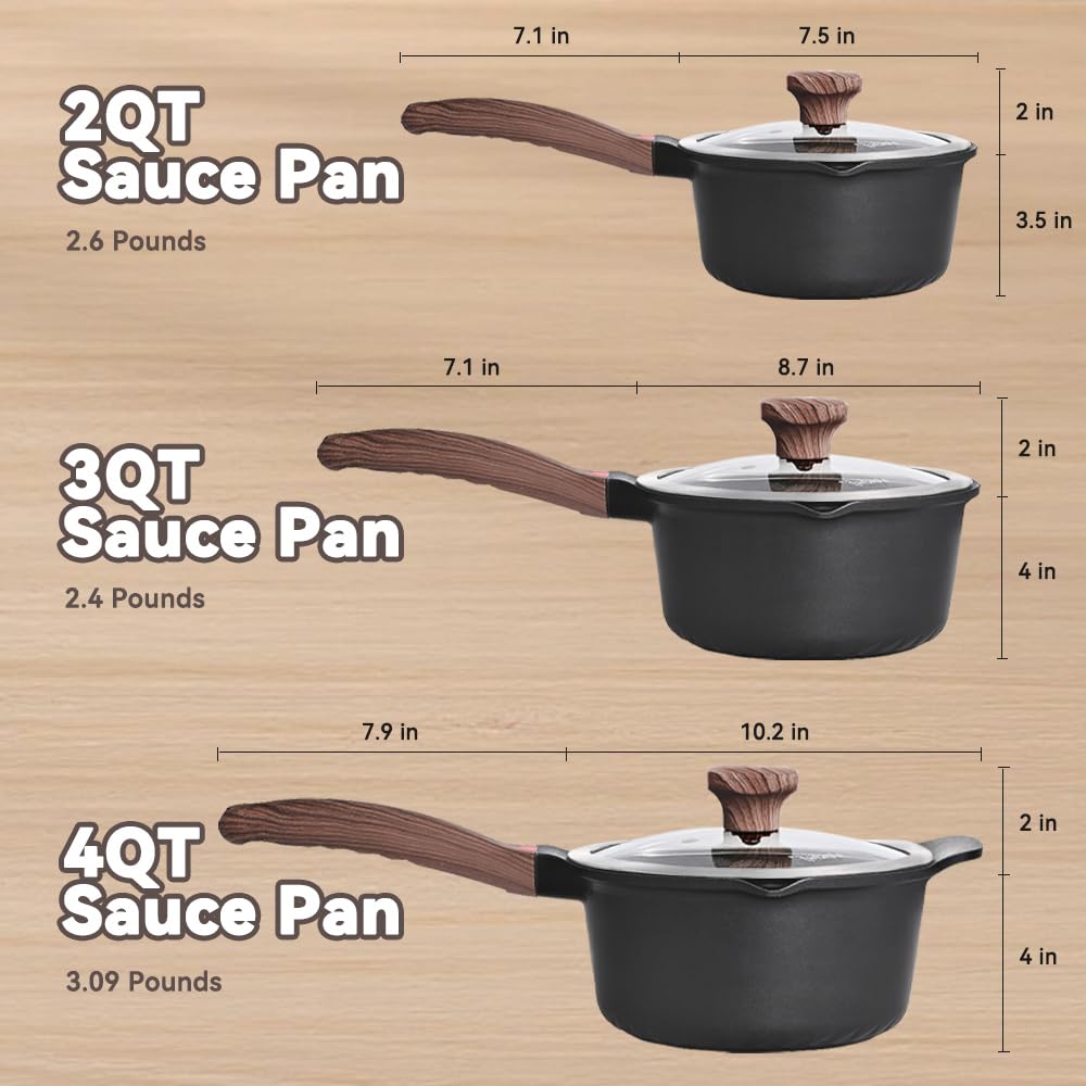 Vinchef Sauce Pan Set - 2/3/4QT Nonstick Cookware -3 Vinchef Sauce Pan Set - 2/3/4QT Nonstick Cookware -3