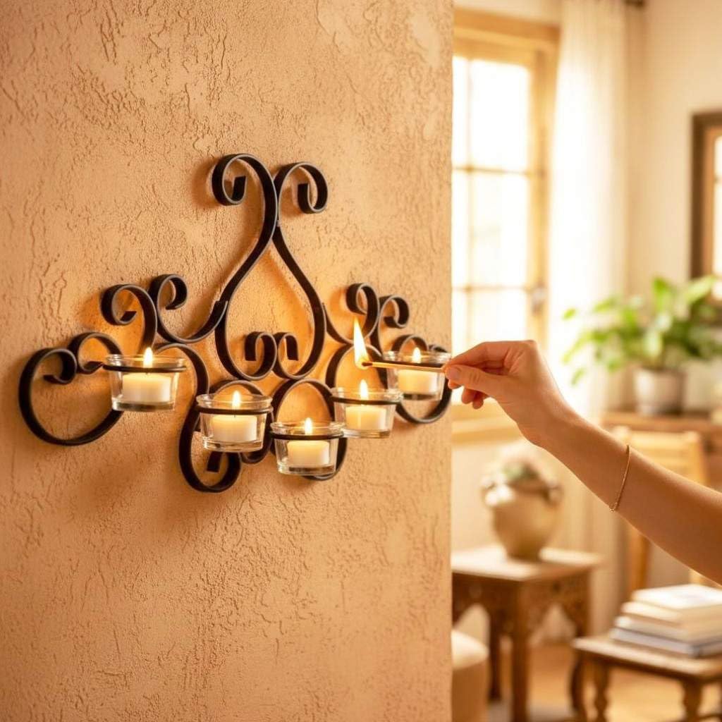 DanDiBo Wandteelichthalter Metall Schwarz Palace Wandkerzenhalter 63 cm Teelichthalter Wand Kerzenhalter Teelicht