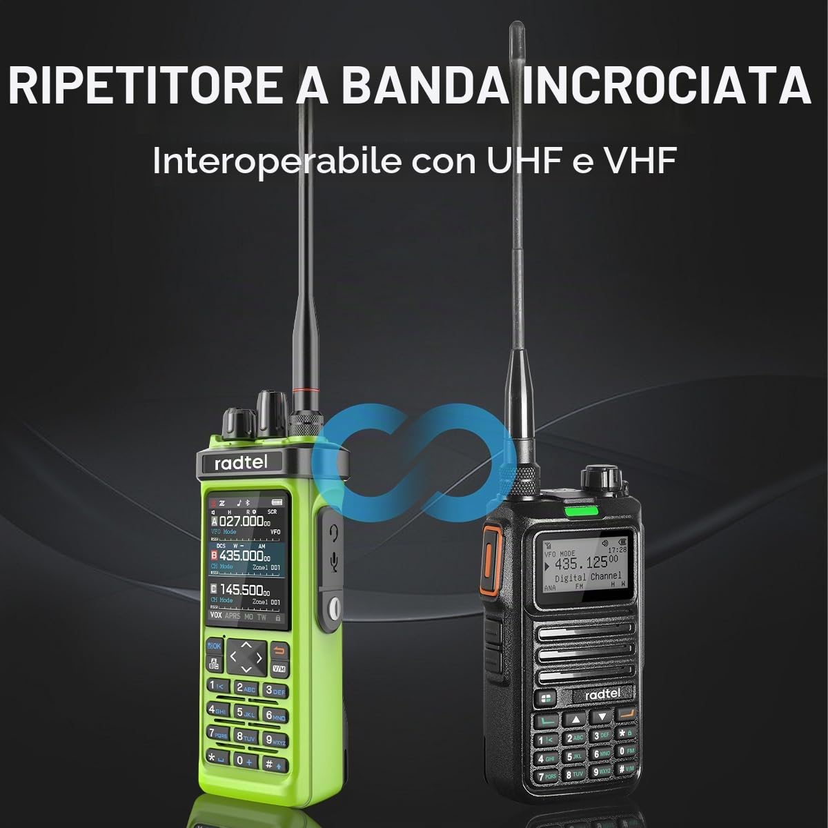 Radtel RT-950 PRO Radio amatoriale TX GPS/APRS, walkie-talkie da 10 W, radio bidirezionale portatile a lungo raggio, AM/FM/CB/SW/MW/LW RX, verde (con cavo di programmazione)