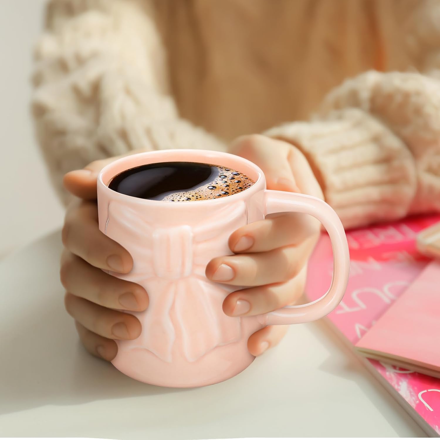 Bow Coffee Mug Coquette Ceramic Bow Mug 13 oz Charming Pink Coquette Cups with Handle Porcelain Coffee Cups for Women Birthday Decor Valentine Christmas Thanksgiving Day Gifts - Image 7