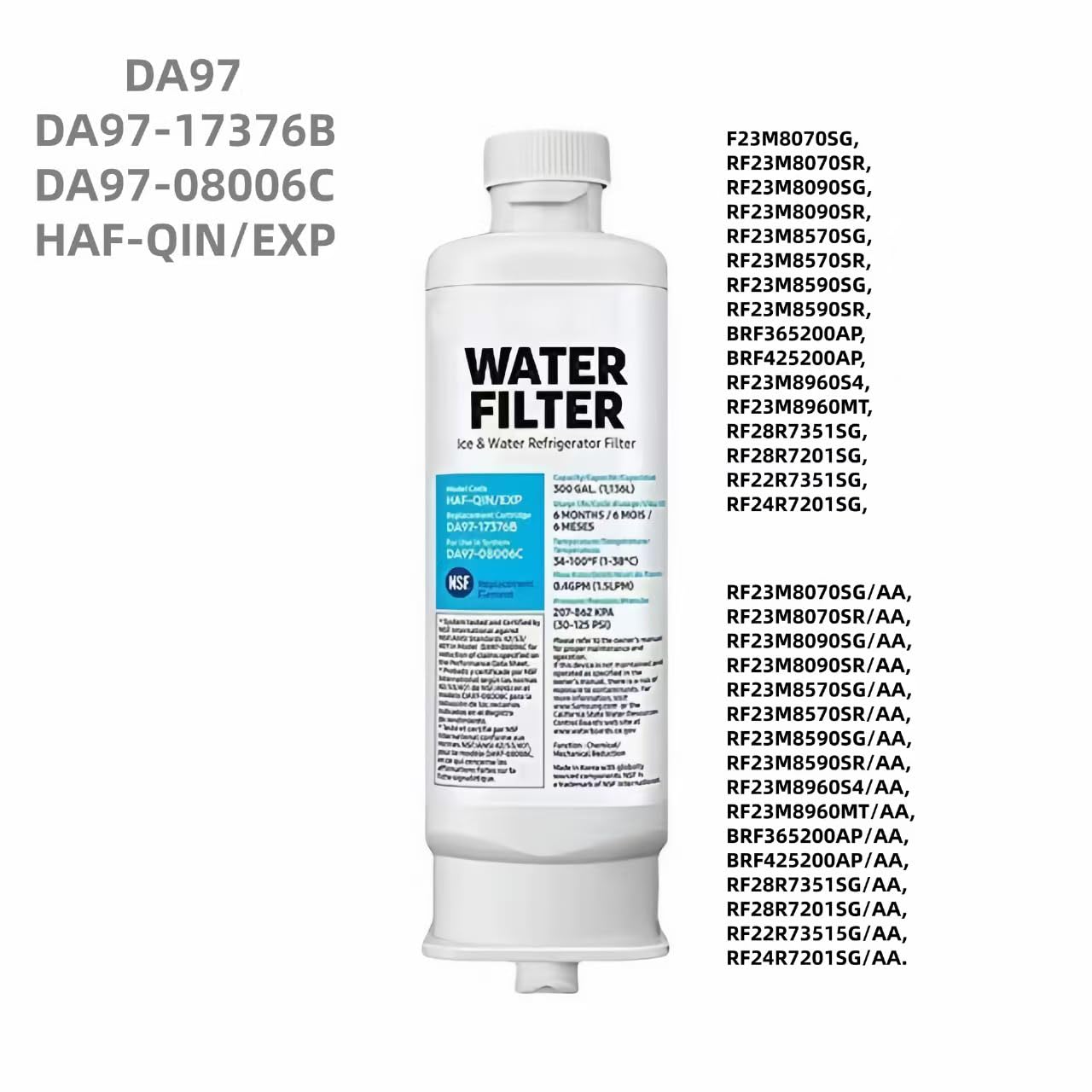 Compatible avec Samsung DA97-17376B, HAF-QIN/EXP, filtre à eau pour réfrigérateur, certifié NSF, cartouche filtrante à charbon actif, durée de vie de 6 mois, installation s (2, blanc)