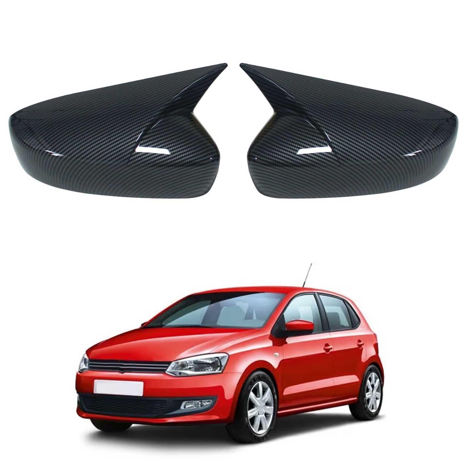 PAPEP Door Mirror Cover Caps for Volkswagen Polo 2011-2013, Left Right Side Wing Rearview Mirror Cover Lid 2 Pieces Exterior Styling Accessory,Carbon fiber texture