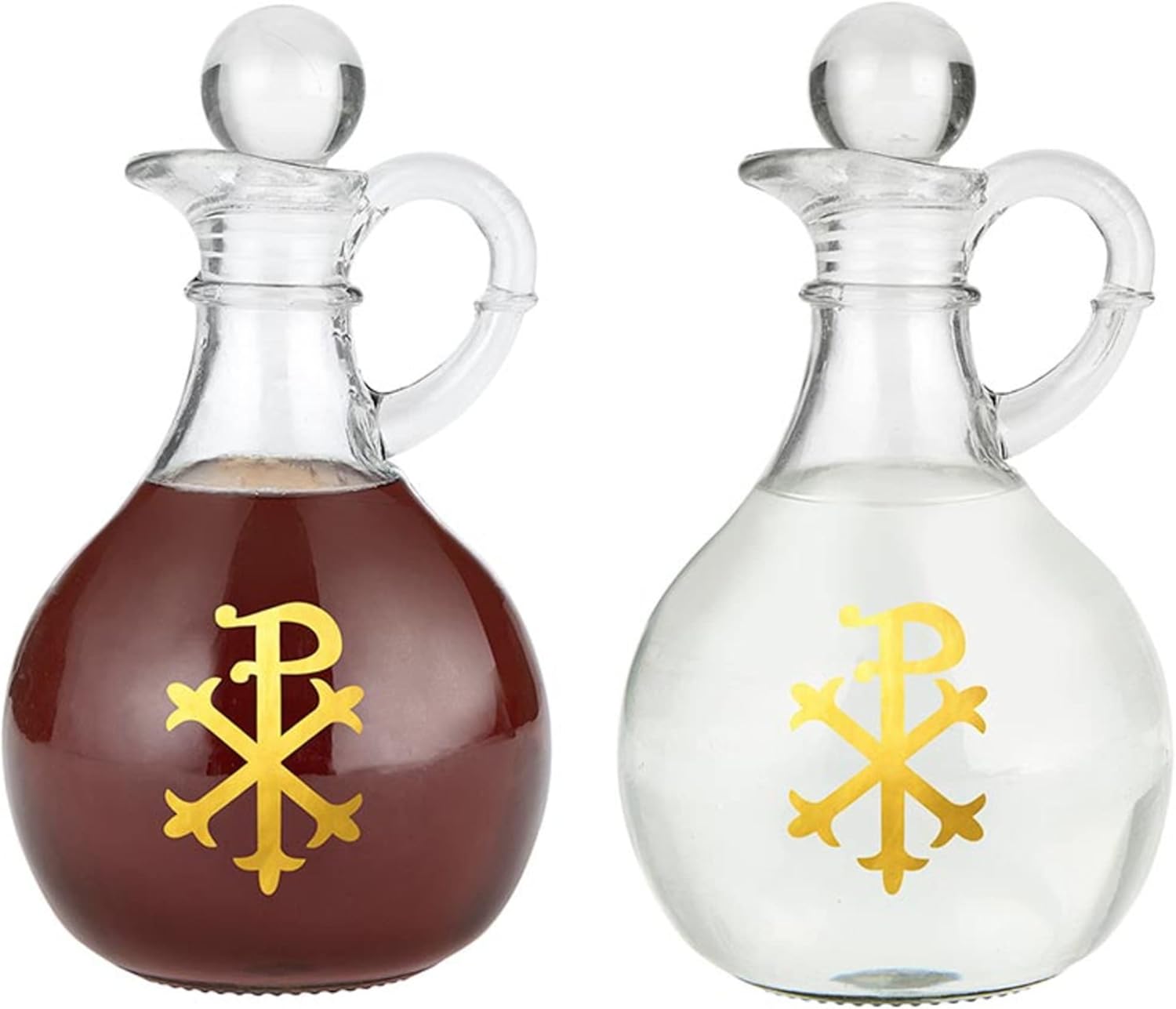 Needzo Glass Chi Rho Cruet Set, Eucharist Water and Wine