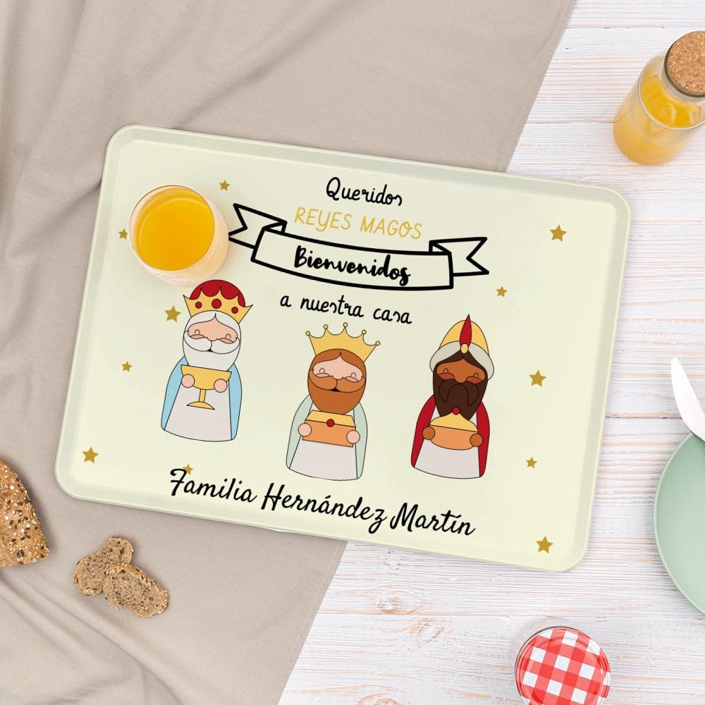 Wanapix | Bandejas Navidad Personalizada Reyes Magos | Bandeja Navideña | Plástico Libre de BPA | Apta para Lavavajillas | 50x36 cm | 3 Reyes Magos