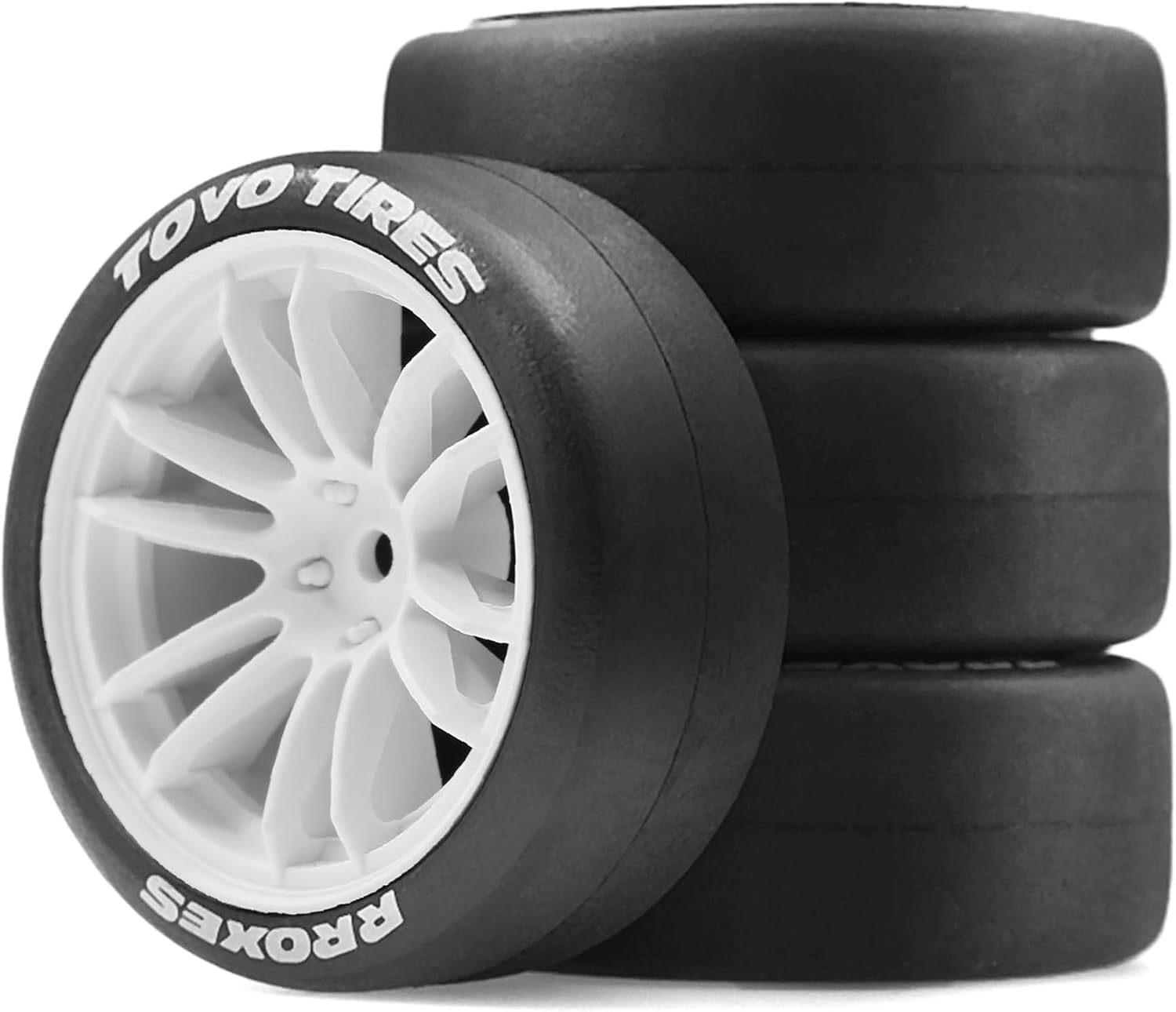 4PCS 1:10 RC Drift Tires OD2.5'' 12mm Hex RC Wheels and Tires Smooth Surface Rubber Tires Fit for 1/10 On-Road Drifting Car Traxxas HSP Tamiya HPI Kyosho (White)