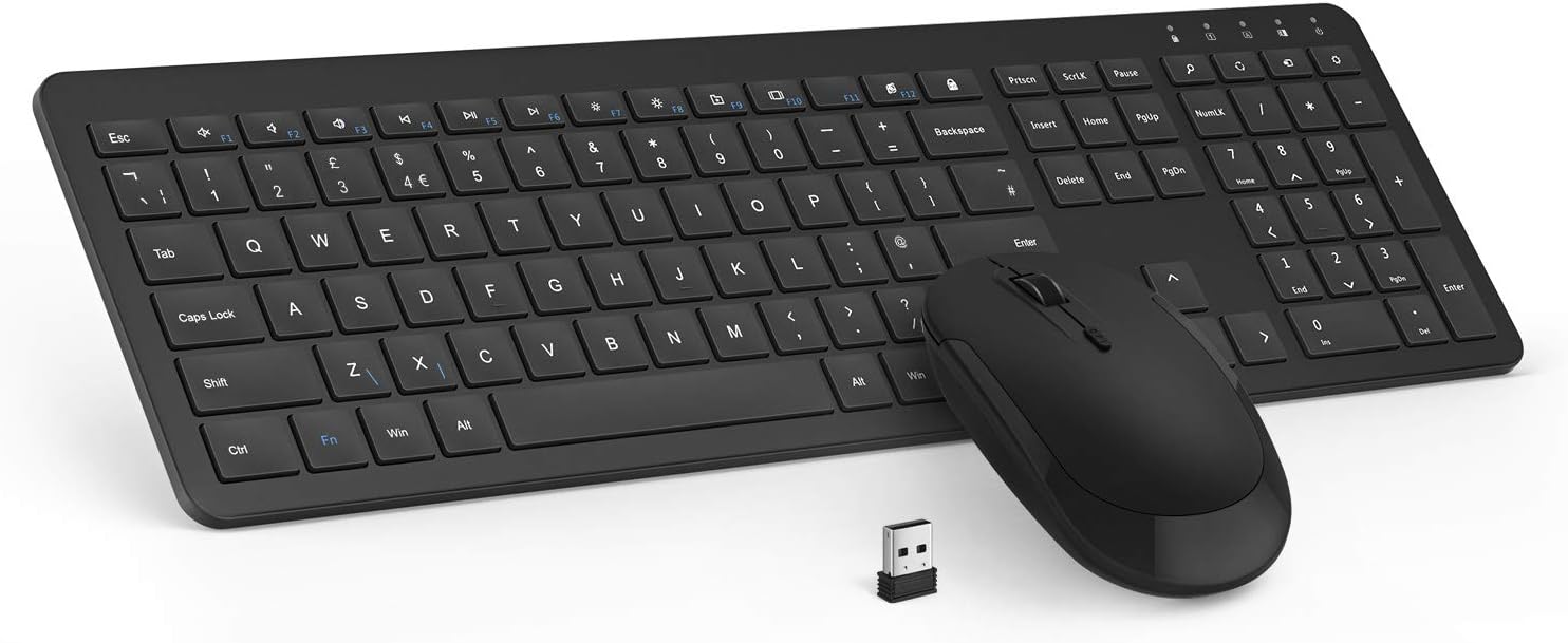 Wireless Keyboard and Mouse Set, seenda Full Size Ultra Slim Quiet USB Wireless Keyboard and