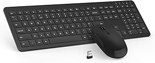 Wireless Keyboard & Mouse Sets - Slim Thin Wireless Keyboards and Mouse Combo Full Size Keyboard with Numeric Keypad Adjustable DPI Wireless Mouse - Black