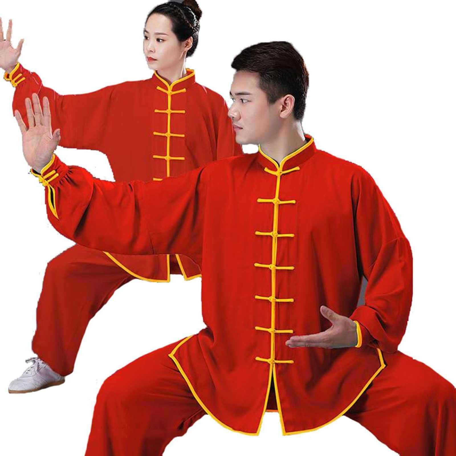 Cinese Kung Fu Vestiti Tai Chi Wing Chun Abbigliamento Arti Marziali Uniformi Taekwondo Formazione Panni Per Uomini Donne, Rosso 2-S