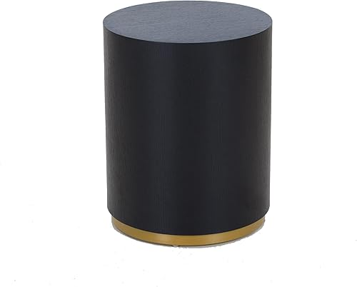 NALLBEIRRAA Mesa auxiliar redonda negra con borde dorado mesa auxiliar redonda de madera para sala de estar dormitorio oficina estudio totalmente