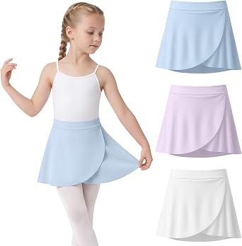 3 Pack Girls Ballet Skirts Toddler Wrap Dance Ballerina Dress Cross Over Pull on Elastic Waist Yoga 2-12 Years