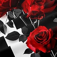 Vista 6 de Rose Comforter Set King Black Red Bedding Set Striped Floral Bedding for Women Aesthetic Comforter with 2 Pillowcases, Ultra Soft Lightweight 3Pieces