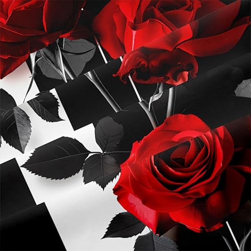 Miniatura 6 de Juego de edredón rosa tamaño King, color negro y rojo, ropa de cama floral a rayas para mujer, edredón estético con 2 fundas de almohada, ultra