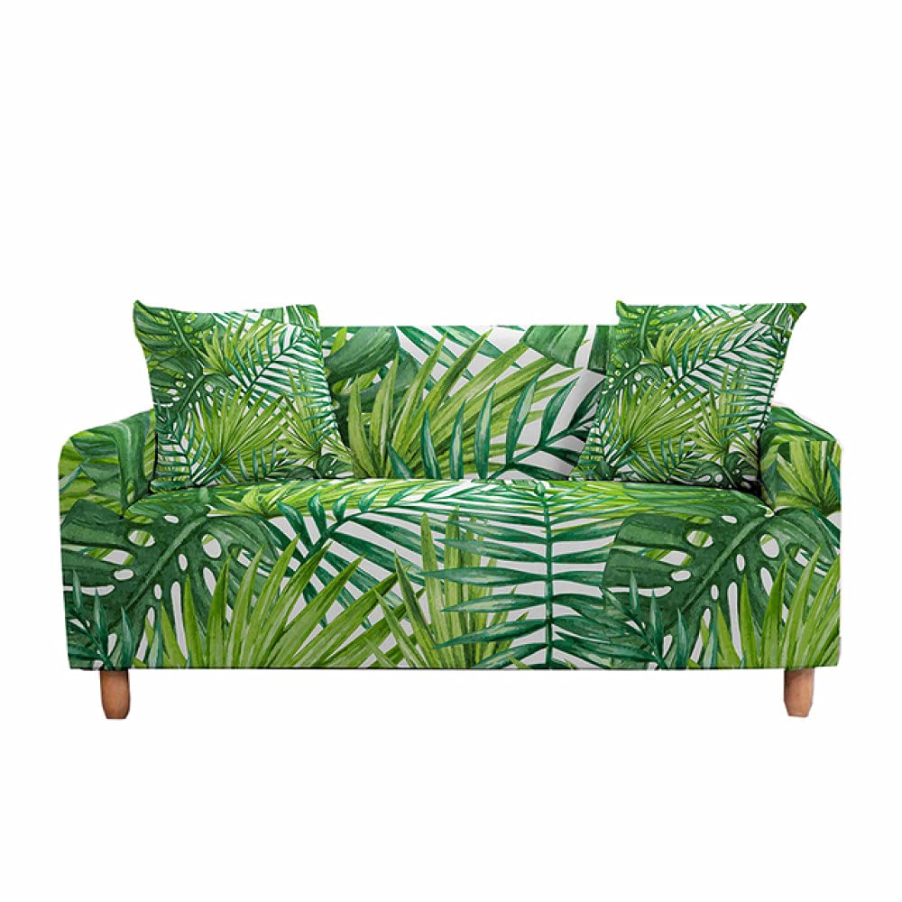 Housse de canapé élastique imprimé tropical vert 3-4 places
