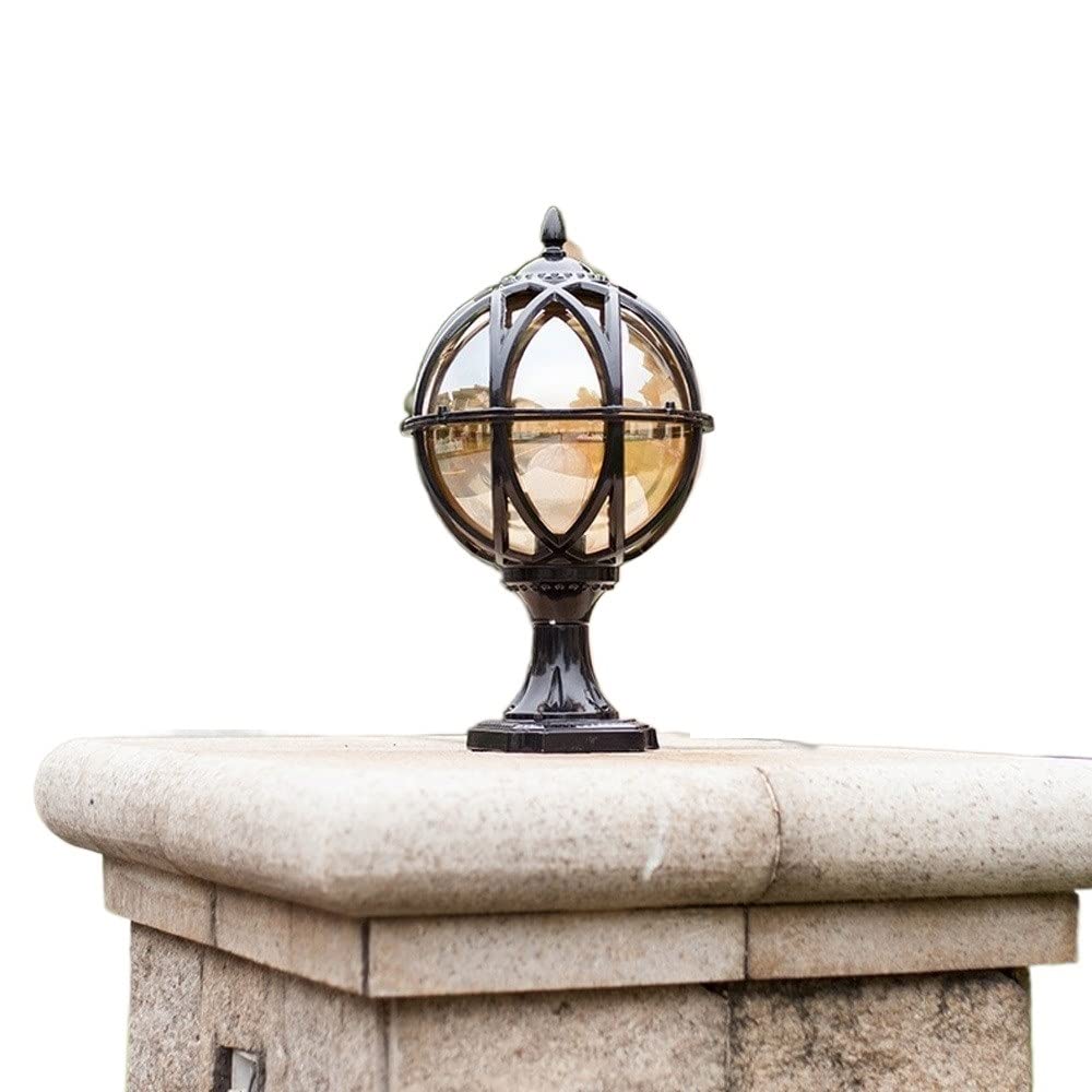 Kreatywna Lampa Słupkowa Zewnętrzna Wodoodporna Ip54, Lampa Ścienna, Lampa Zewnętrzna Na Balkon, Patio, Słupek Kulowy, Latarnia, Odlew Aluminiowy, Oświetlenie Korytarzowe E27,Black-48 * 27.5cm
