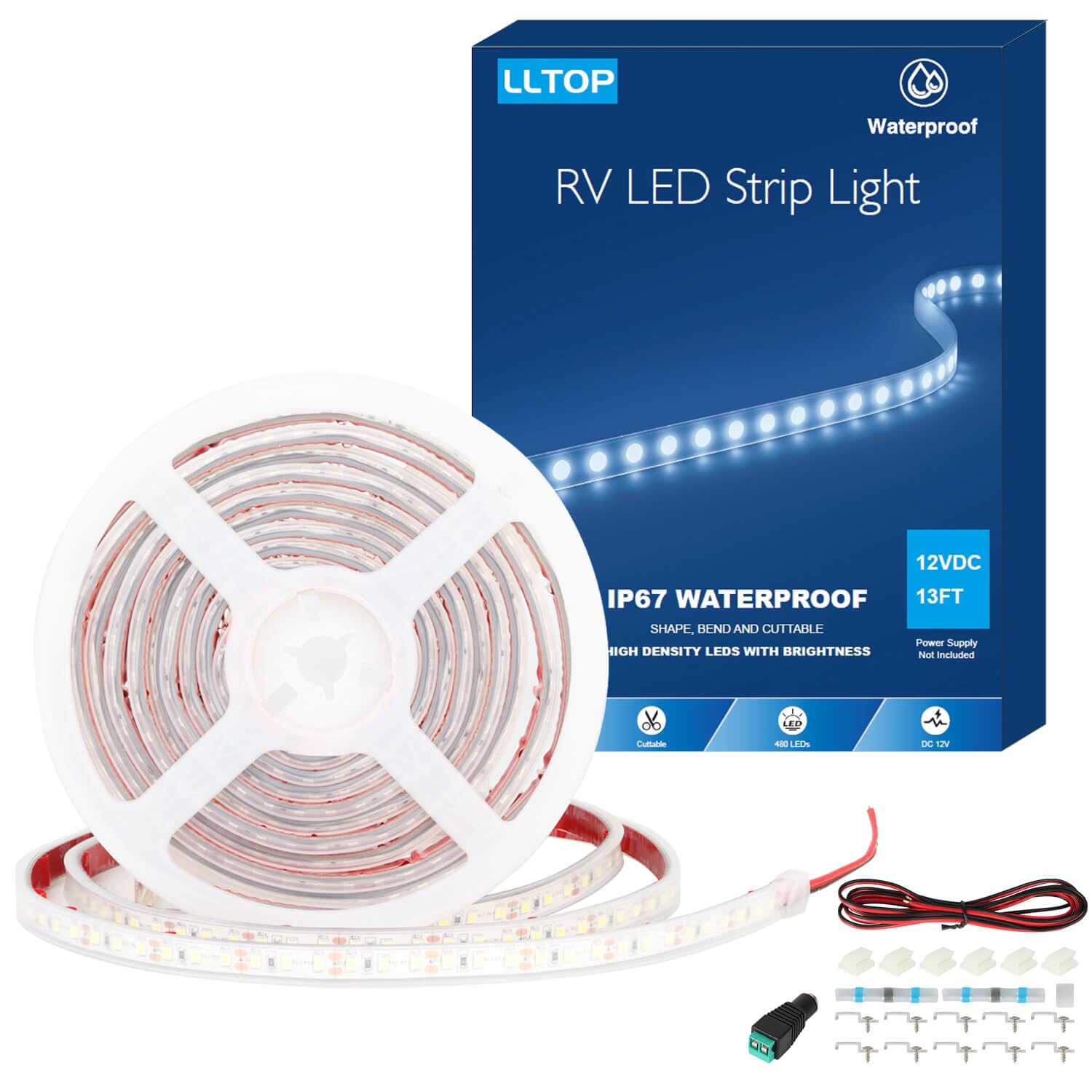 LLTOP RV Awning Lights 12vdc 13ft/4m Blue LED Strip Camper Light Waterproof IP67 Motorhome Travel Trailer Canopy Light Outdoor RV Underglow Exterior