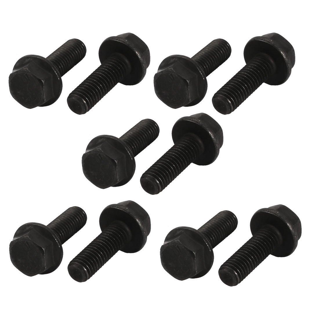 Sourcing Map Black Sourcingmap 10Pcs M8x25mm Fully Thread Carbon Steel Hex Non-Serrated Flange Bolts Screws