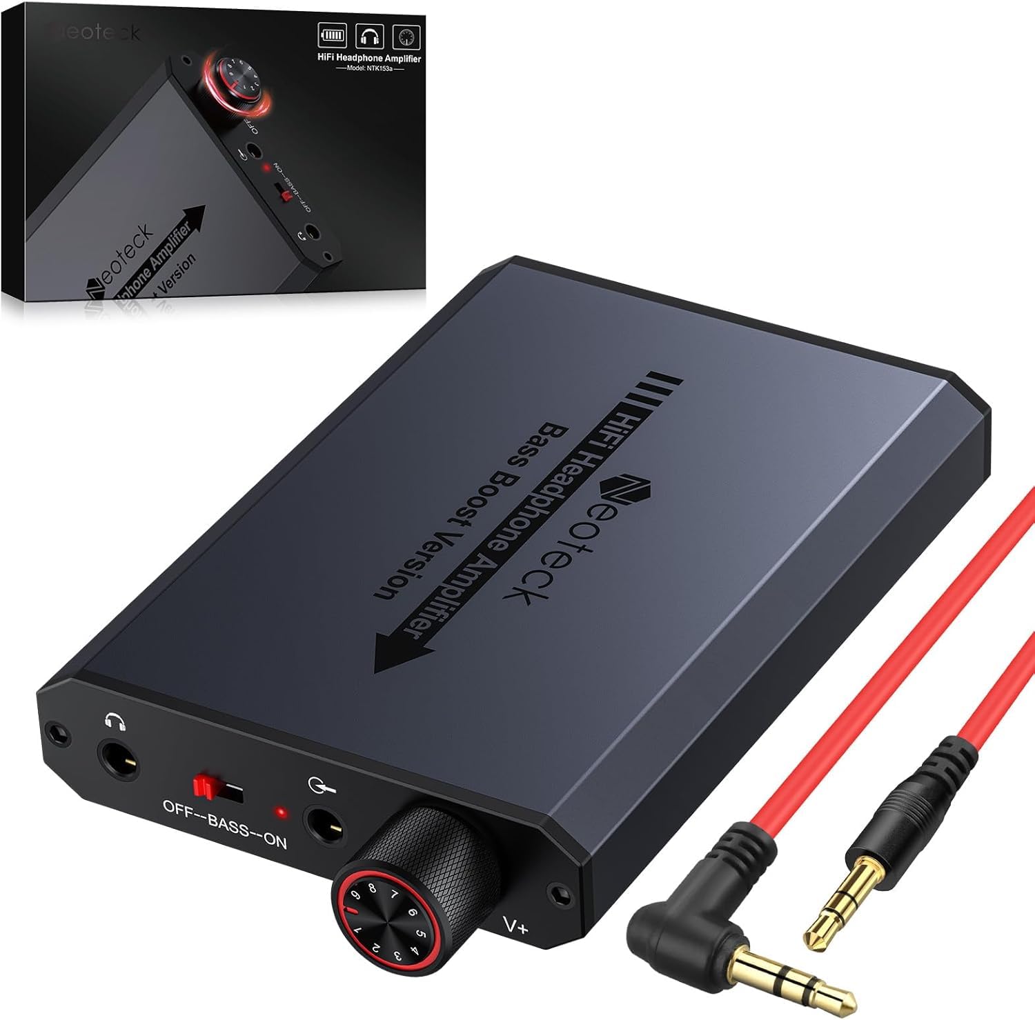Neoteck Wzmacniacz słuchawkowy, przenośny, 3,5 mm, ładowany dźwięk, wzmacniacz słuchawkowy HiFi, z baterią litową i aluminiową matową powierzchnią