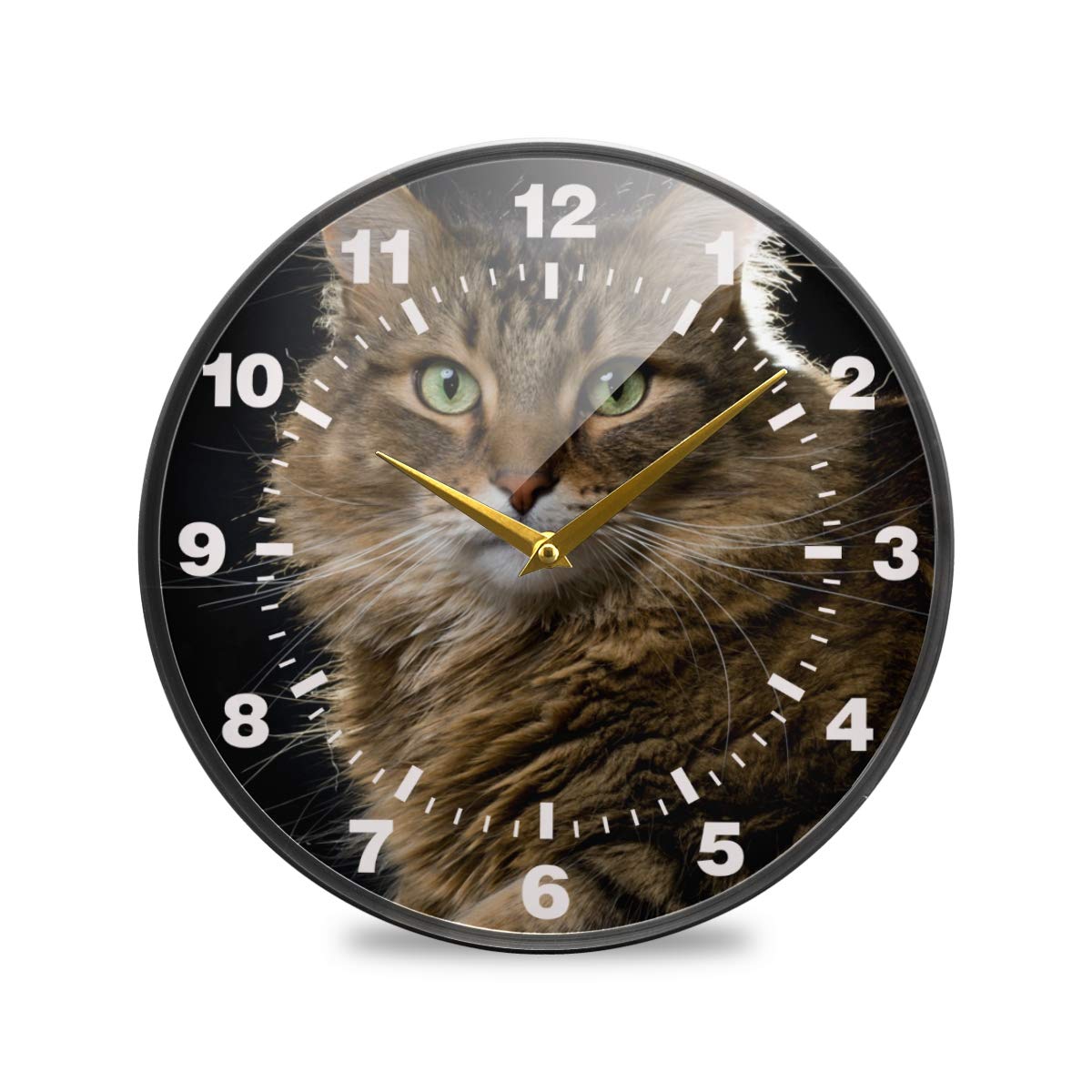 OREZI 9.5 Inches Non-Ticking Wall Clock,Battery Operated,Maine Coon Cat Wall Decor for Bedroom,Living Room,School,Office