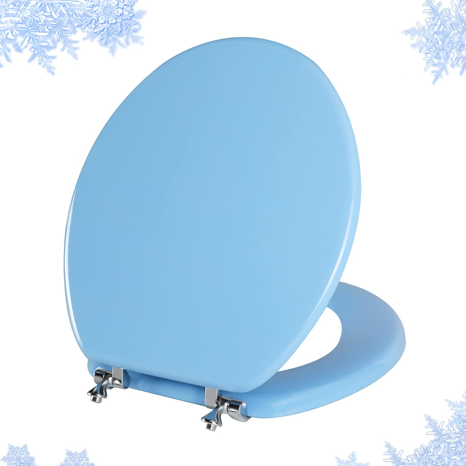 Blue Round Toilet Seat Natural Wood Toilet Seat with Zinc Alloy Hinges, Easy to Install also Easy to Clean, Scratch Resistant Toilet Seat by Angol Shiold (Round, Blue) Round Blue