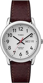MNS Easy Reader BRWN Lthr STRP esfera blanca, día/fecha números arábigos WR 98.4 ft, Blanco, Reloj de cuarzo