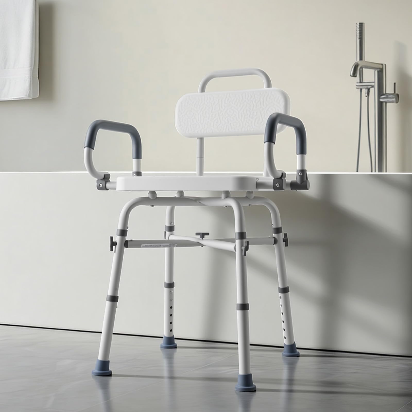 VEVOR Chaise de Baignoire Pivotante, Banc de Transfert Baignoire avec Accoudoirs Relevables et Dossier, Capacité 227 kg, Siège de Douche pour Adultes, Personnes Âgées et Handicapés, Hauteur Réglable