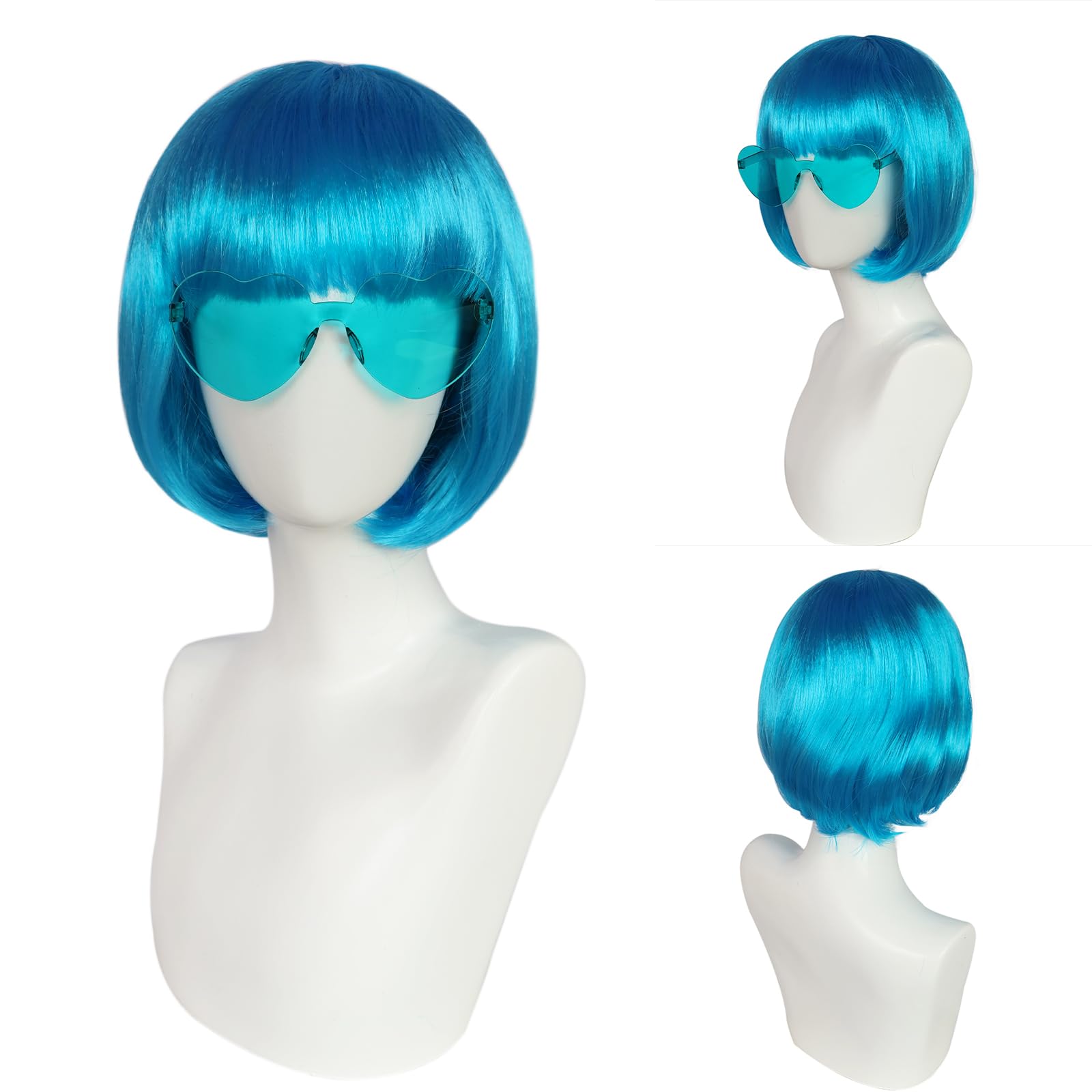 BECULINA Brilliant Blue Bob wig+Hair Cap Blue Funny Wig with Bangs for Women Bright Blued Bob Cosplay Wigs for Cosplay Halloween Theme Party Costume Outfit - Image 4