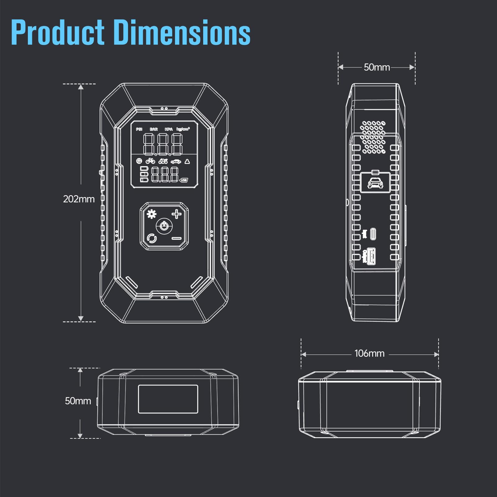 Jeffergarden Arrancador de Puente de Automóvil Portátil con Bomba de Aire Inflador de Neumáticos de 150 PSI para Automóviles (6000mAh+Abrazadera ordinaria+Bolsas de)