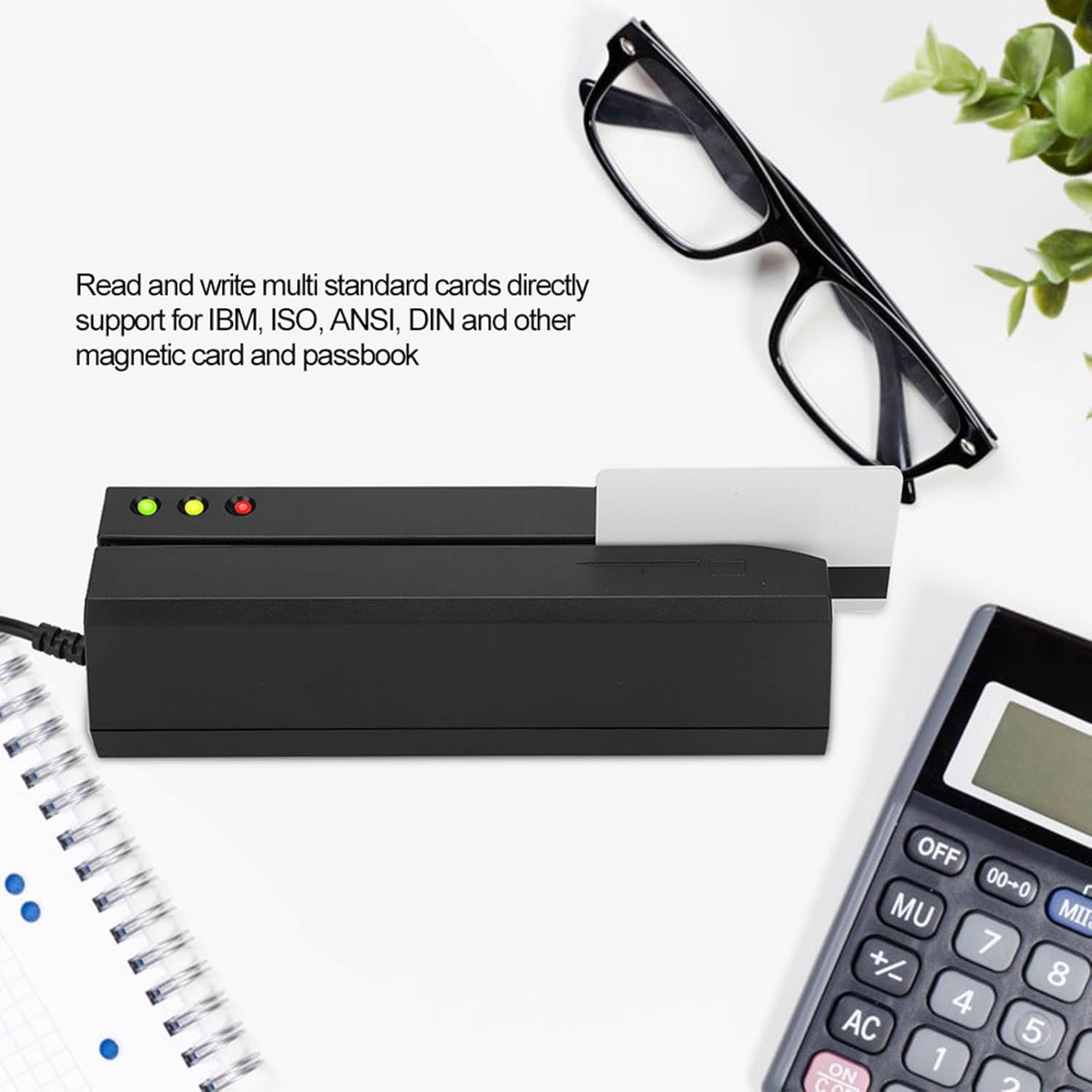 Tyenaza MSR605X, Lector de Banda Magnética, Mini USB Lector de Tarjetas de CréDito Escritor Codificador 3 Pistas con 10 Piezas de Tarjetas en Blanco 1 Pieza Quitar Tarjeta y 1 Pieza de CD de Software