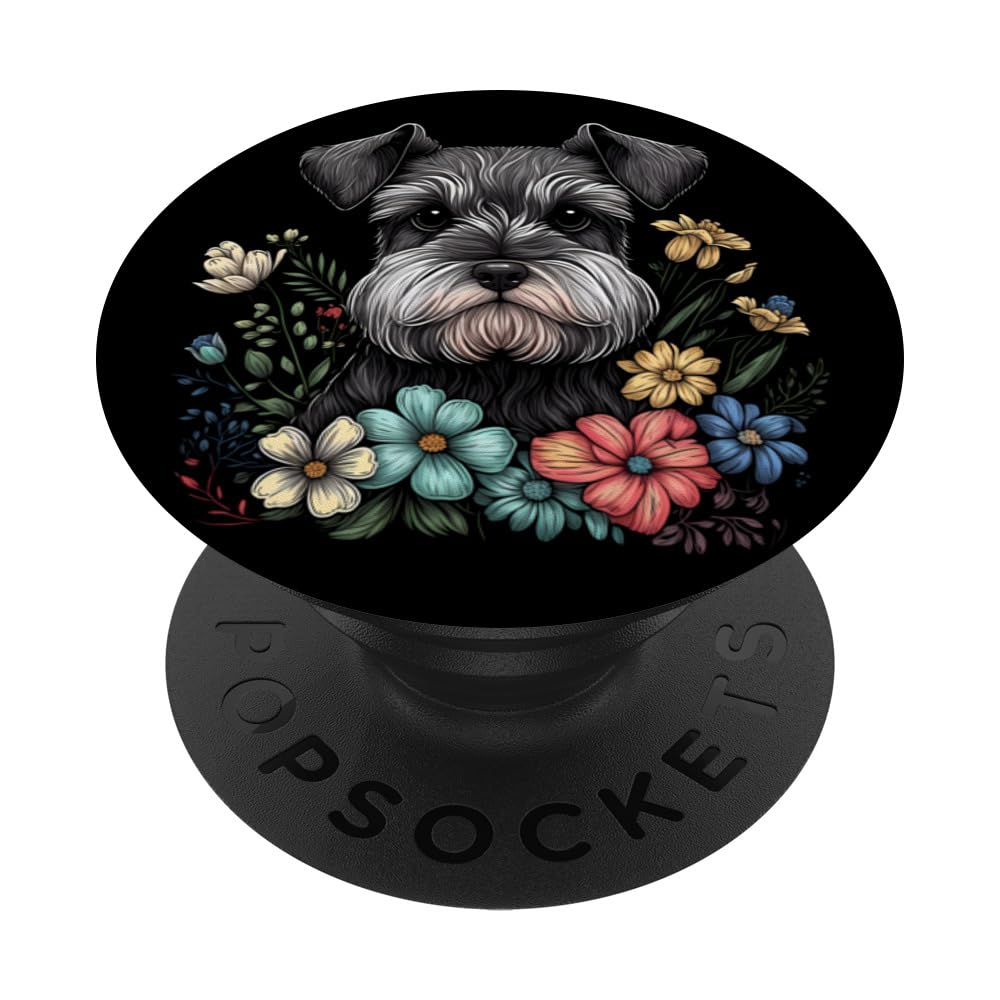 Miniature Mini Schnauzer Floral Garden Dog Art with Flowers PopSockets Adhesive PopGrip