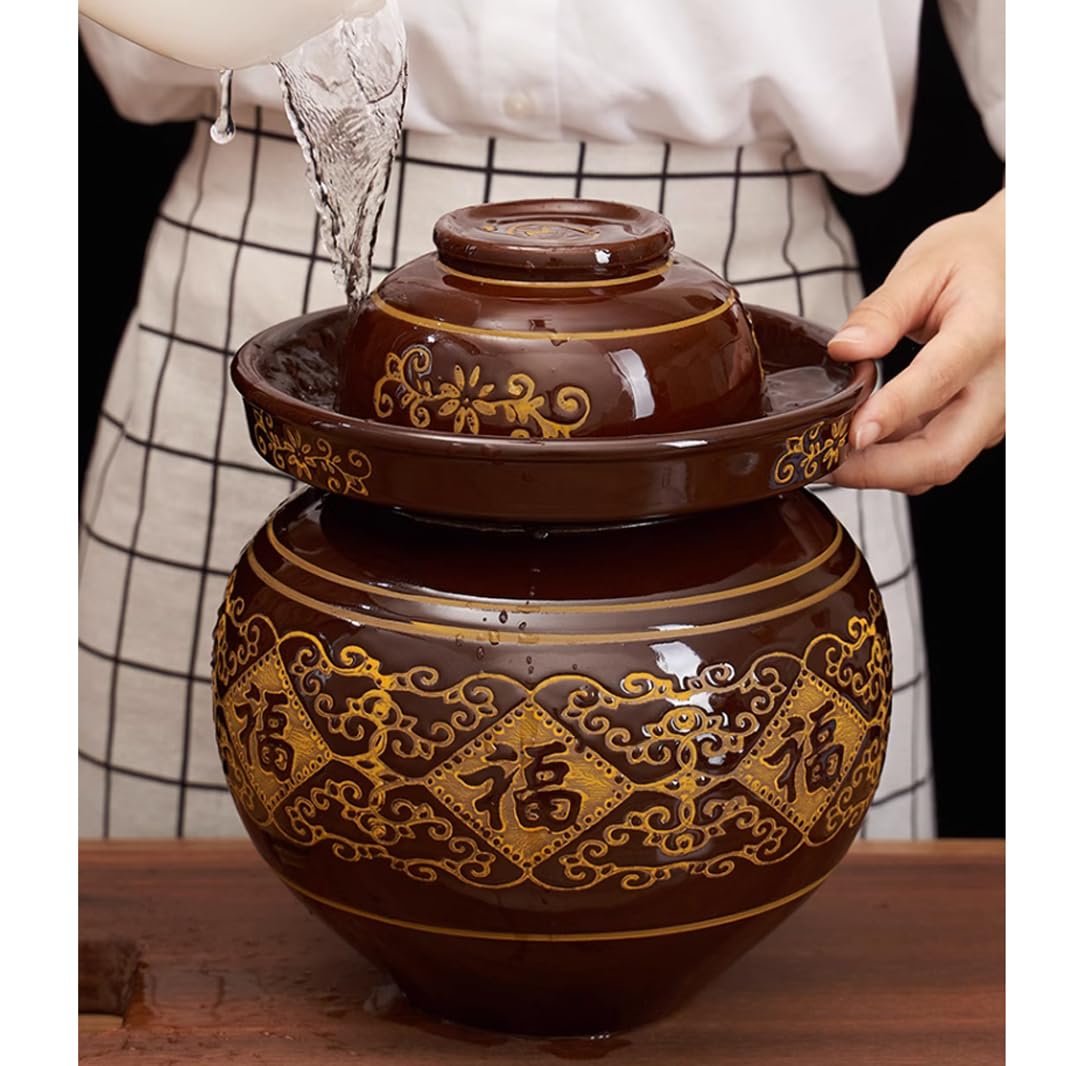Duży ceramiczny słoik na marynaty z pokrywkami, syczuański tradycyjny chiński porcelanowy garnek do marynowania, ceramiczny garnek fermentacyjny z uszczelką wodną pokrywką śluzy powietrznej, garnek z